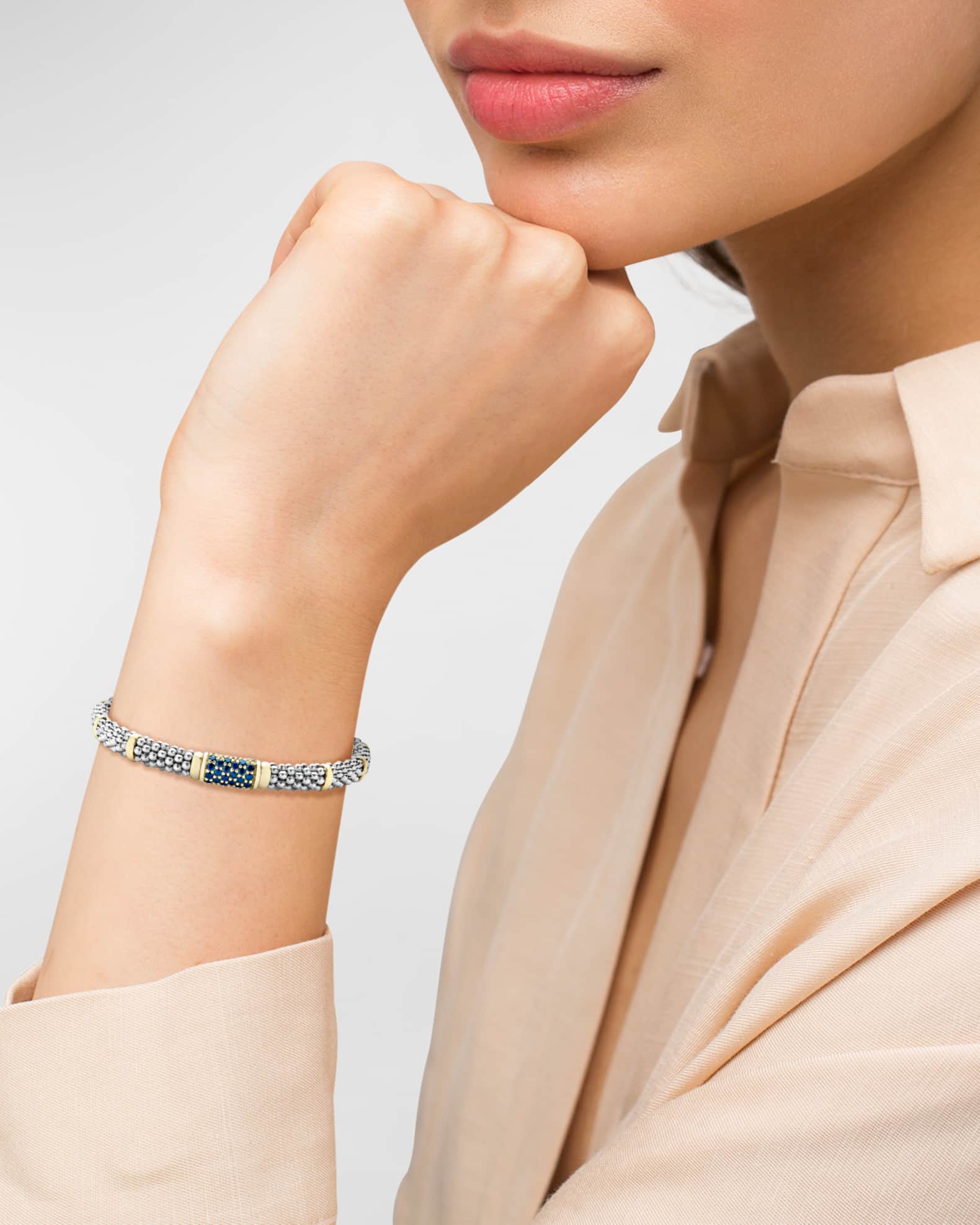 LAGOS 18K Gold Station and Sterling Silver Caviar Bead Bracelet with