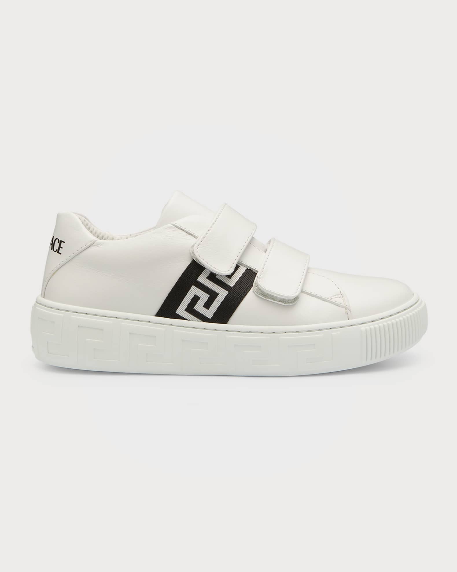 Versace Kid's Greca Leather GripStrap Sneakers, Kids Neiman Marcus