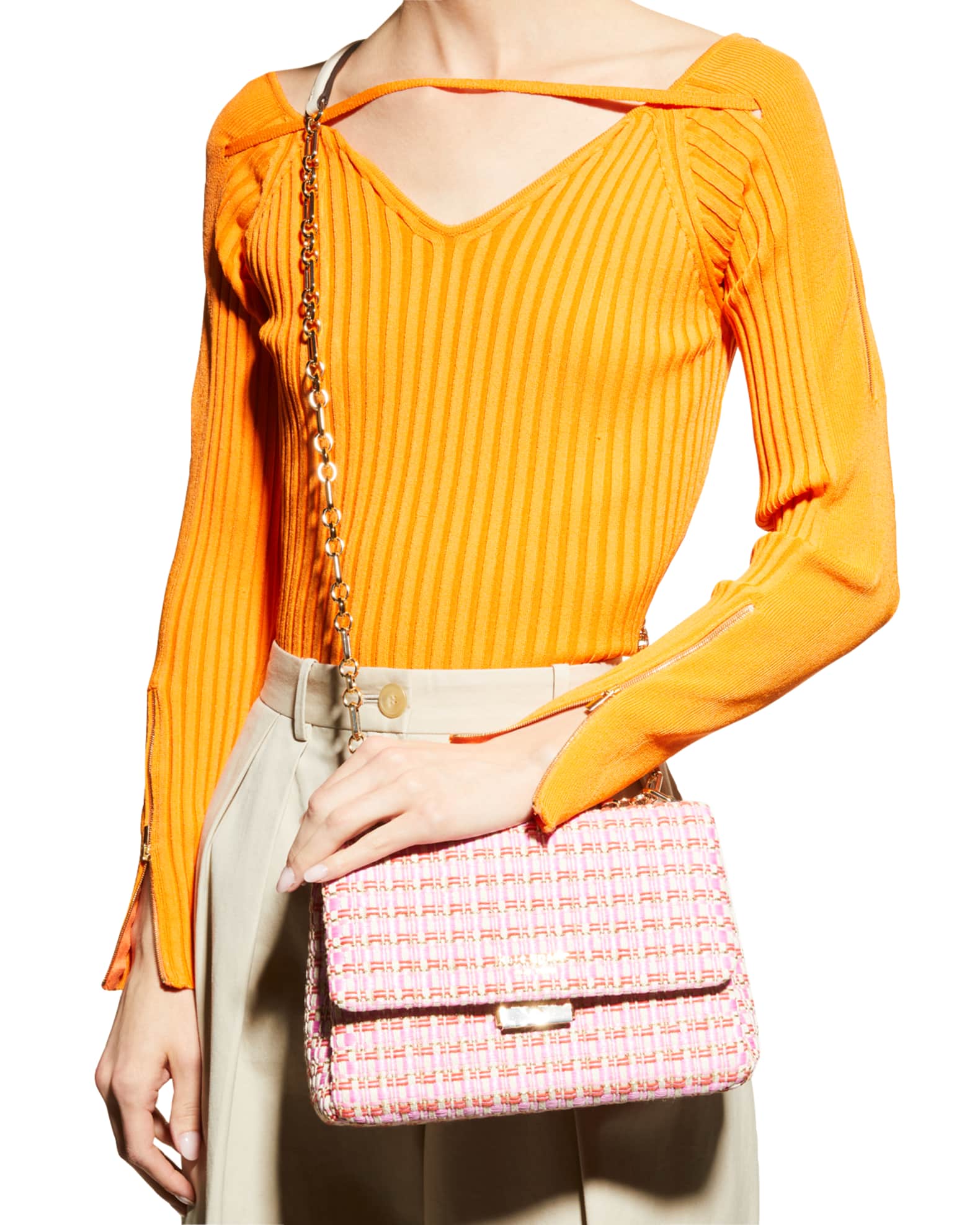 carlyle raffia tweed medium shoulder bag