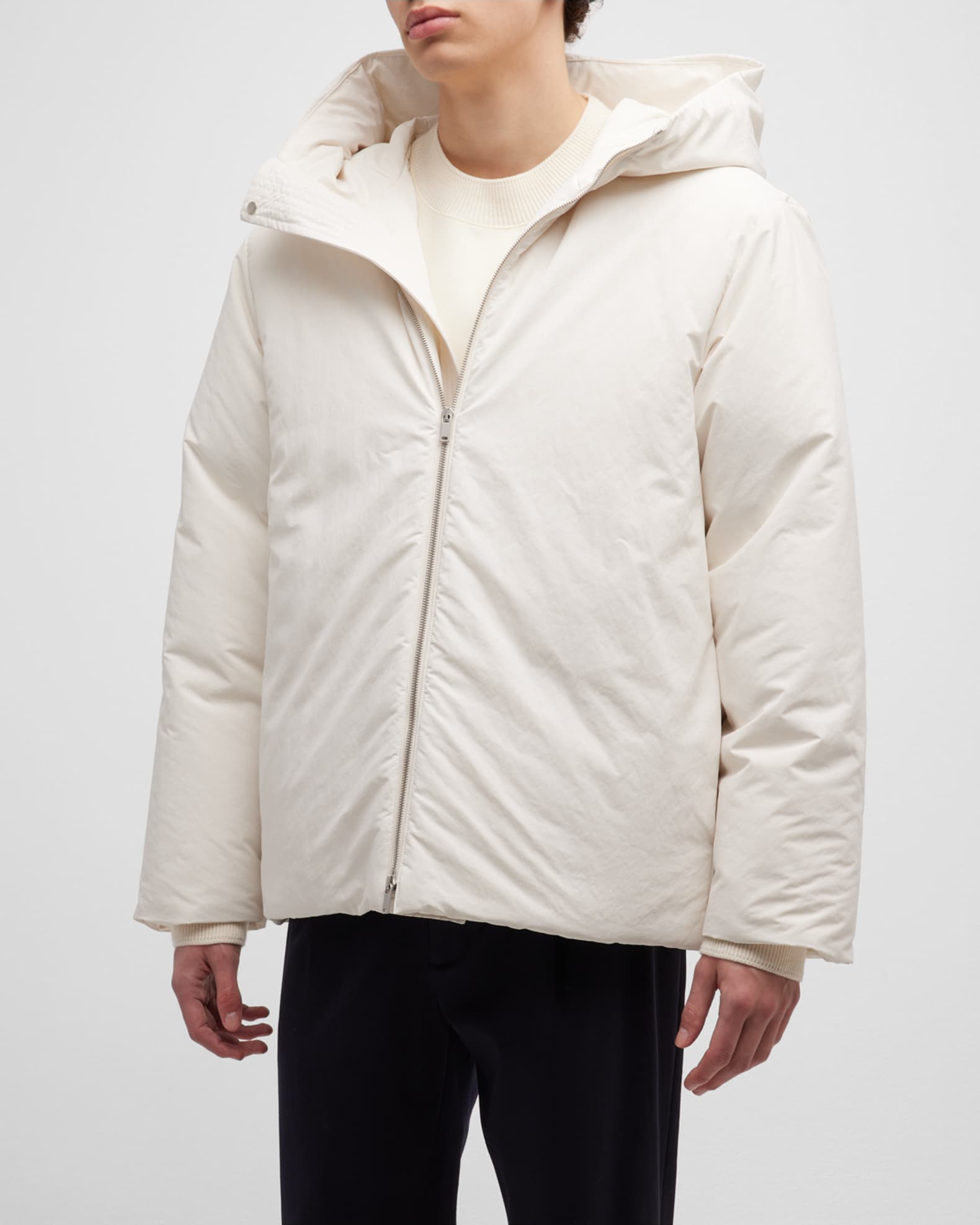 Jil Sander Men's Solid Hooded Puffer Jacket | Neiman Marcus