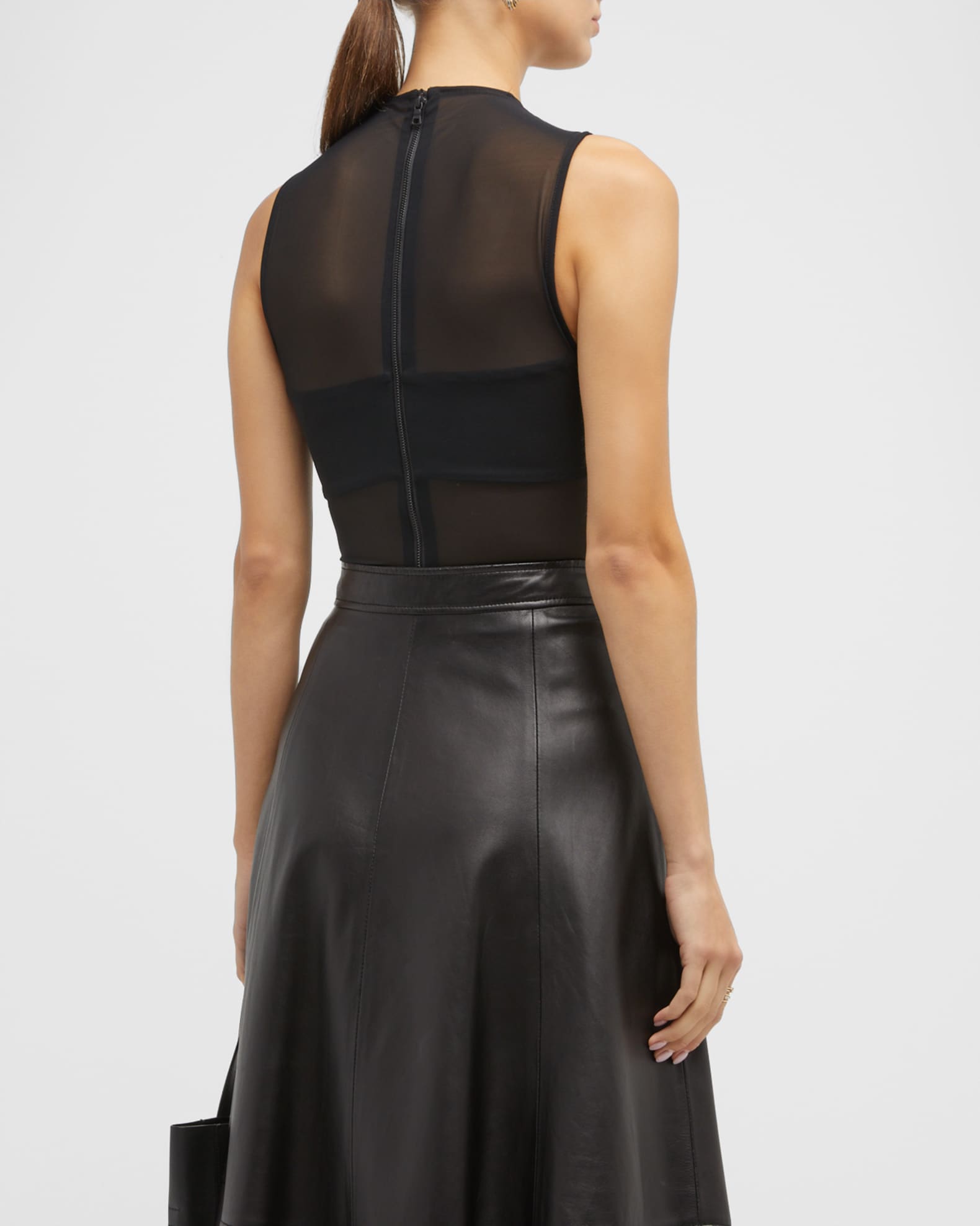 ALICE + OLIVIA Nichol Mock-Neck Mesh Bodysuit | Neiman Marcus