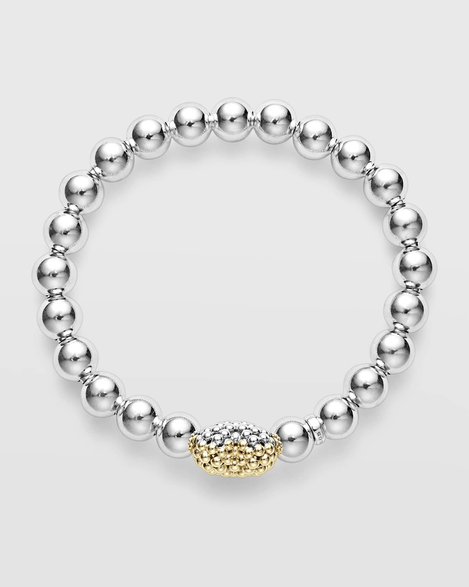 Sterling Silver and 18K Signature Caviar Heart 8mm Ball Stretch Bracelet