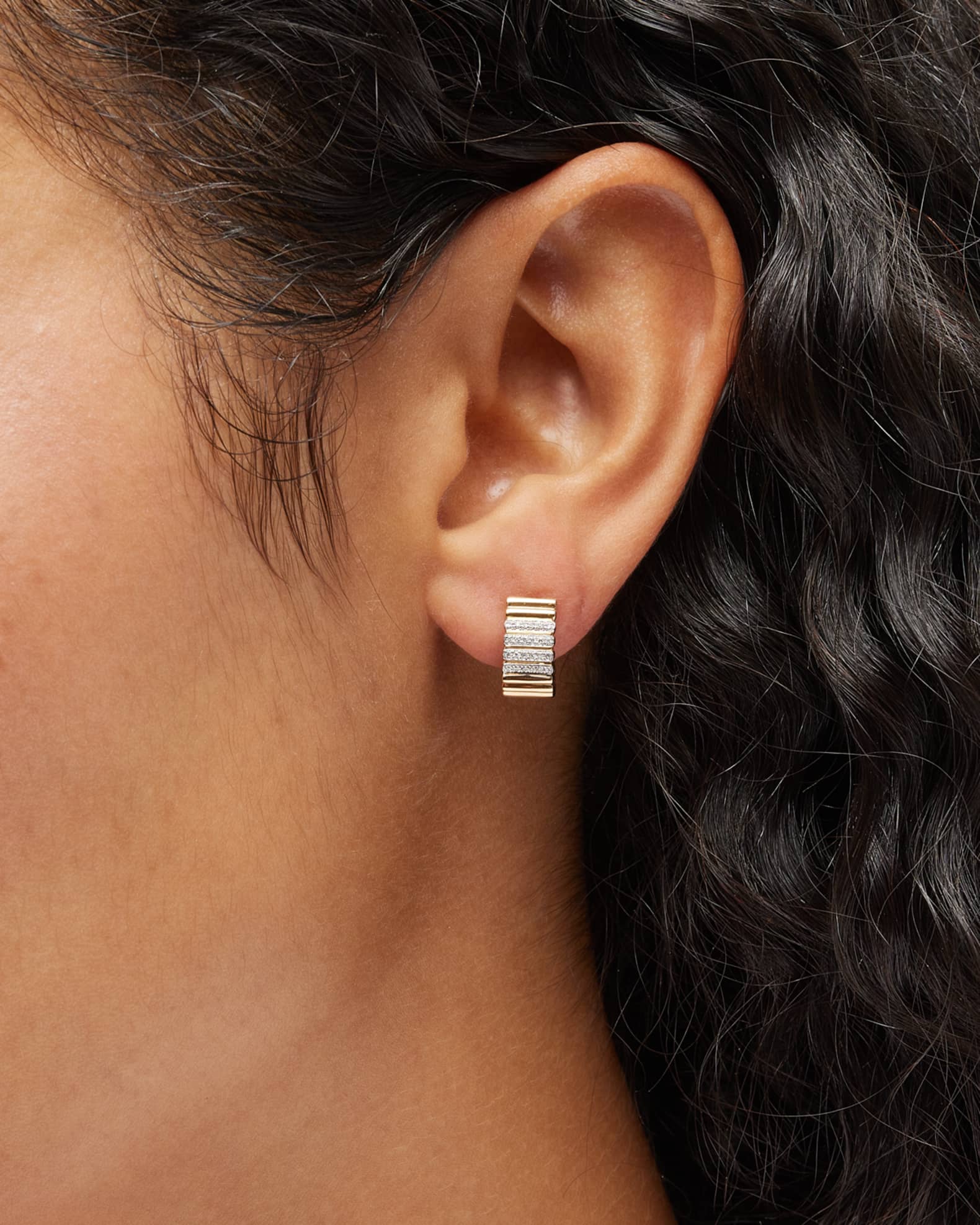 Diamond Thick Notched Huggie Earrings 1