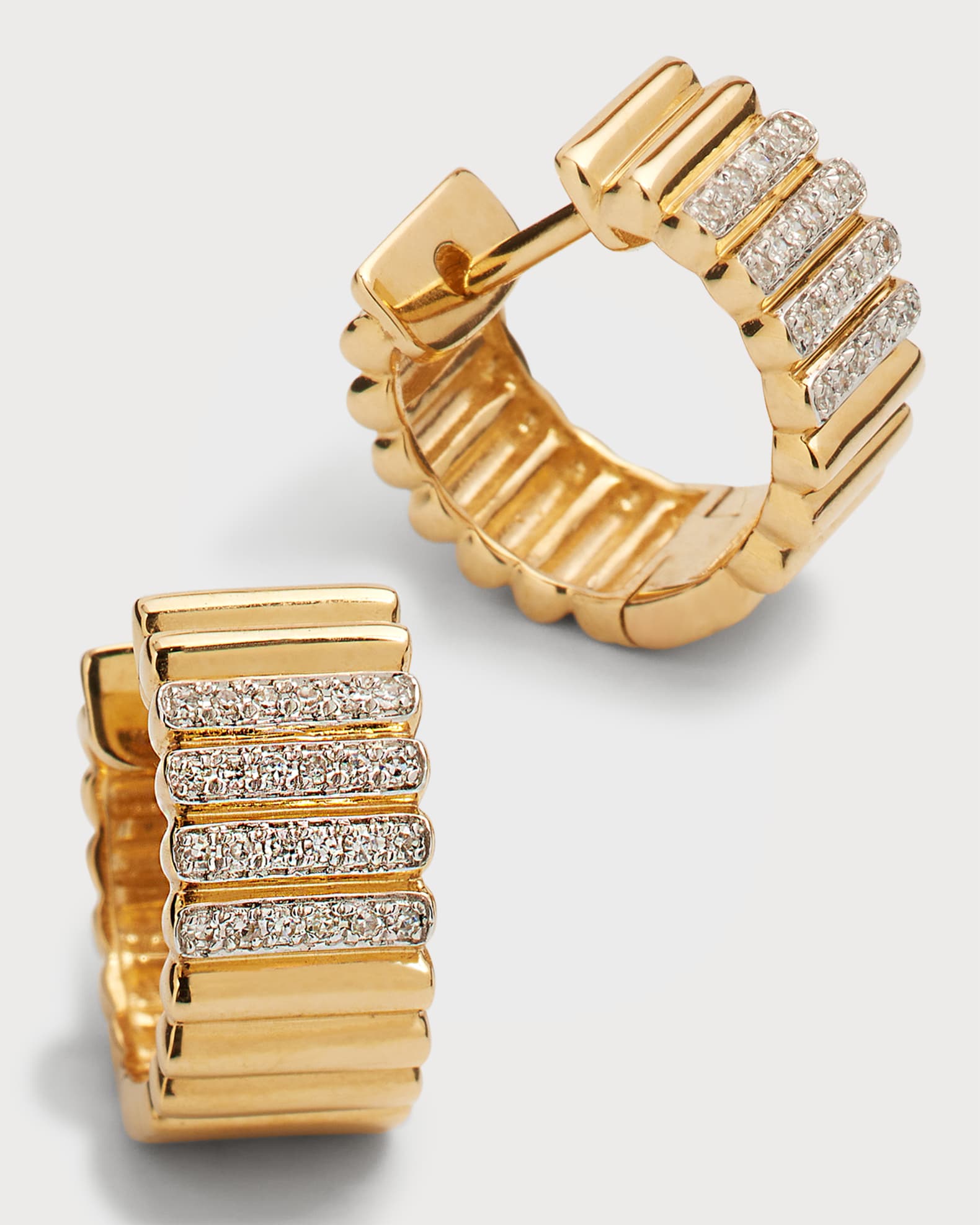 Diamond Thick Notched Huggie Earrings 0