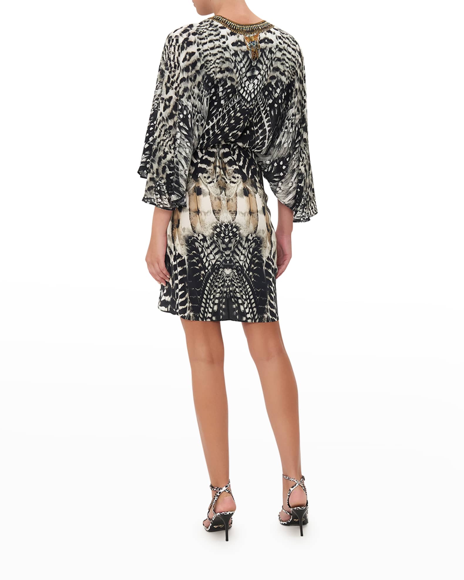Camilla Draped-Front Short Silk Wrap Dress | Neiman Marcus