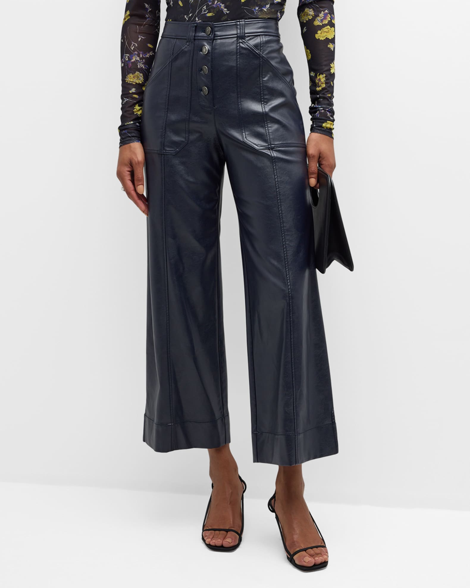 Benji Cropped Wide-Leg Faux-Leather Pants 1