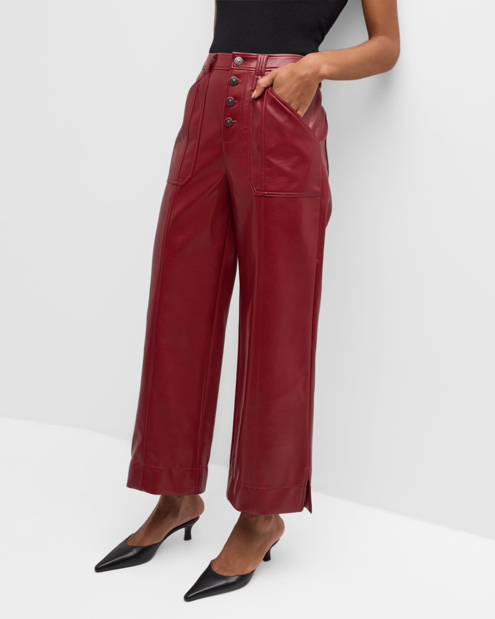 Cinq a Sept Benji Cropped Wide Leg Faux Leather Pants Neiman Marcus