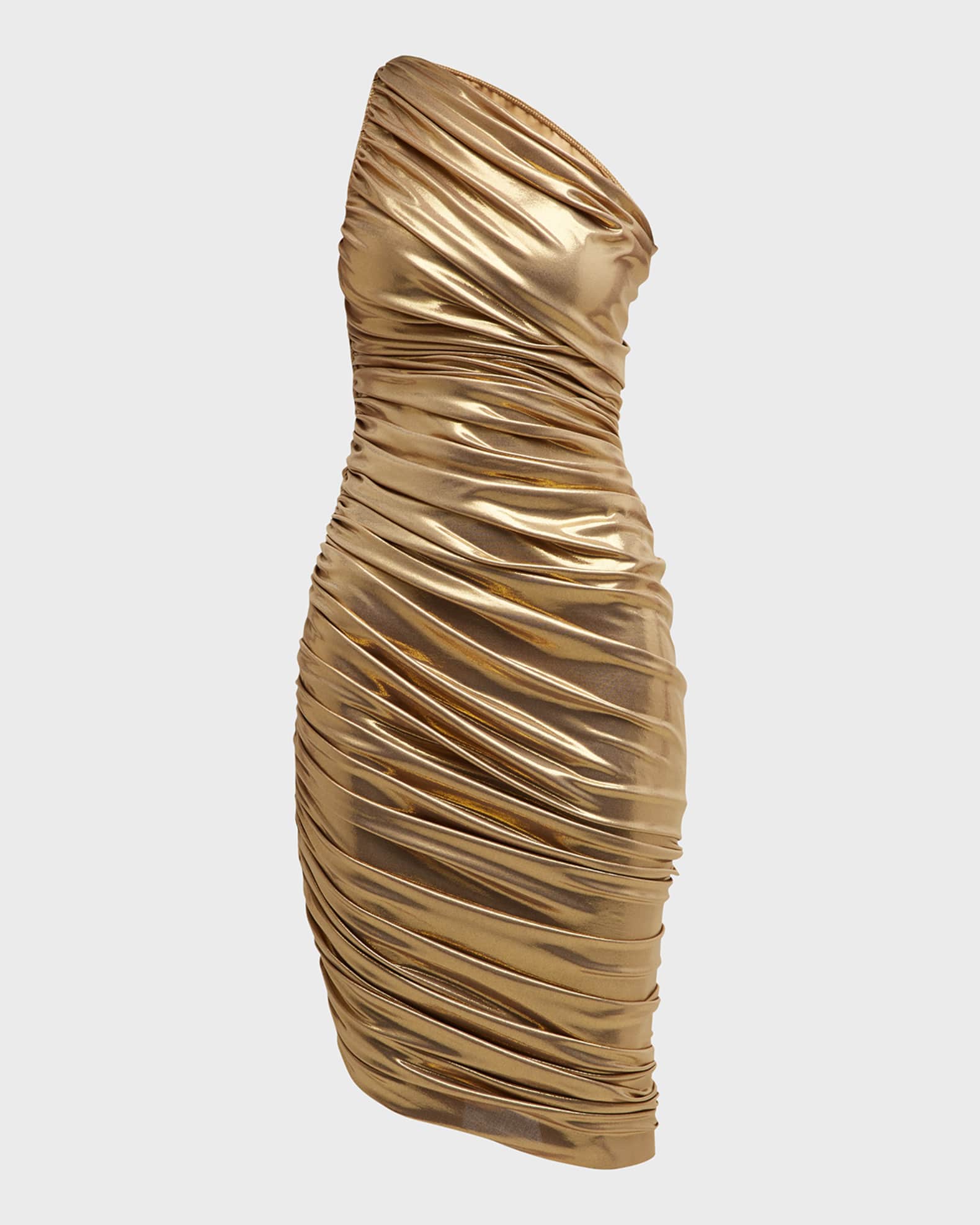 Norma Kamali Diana One-Shoulder Shirred Lame Dress | Neiman Marcus