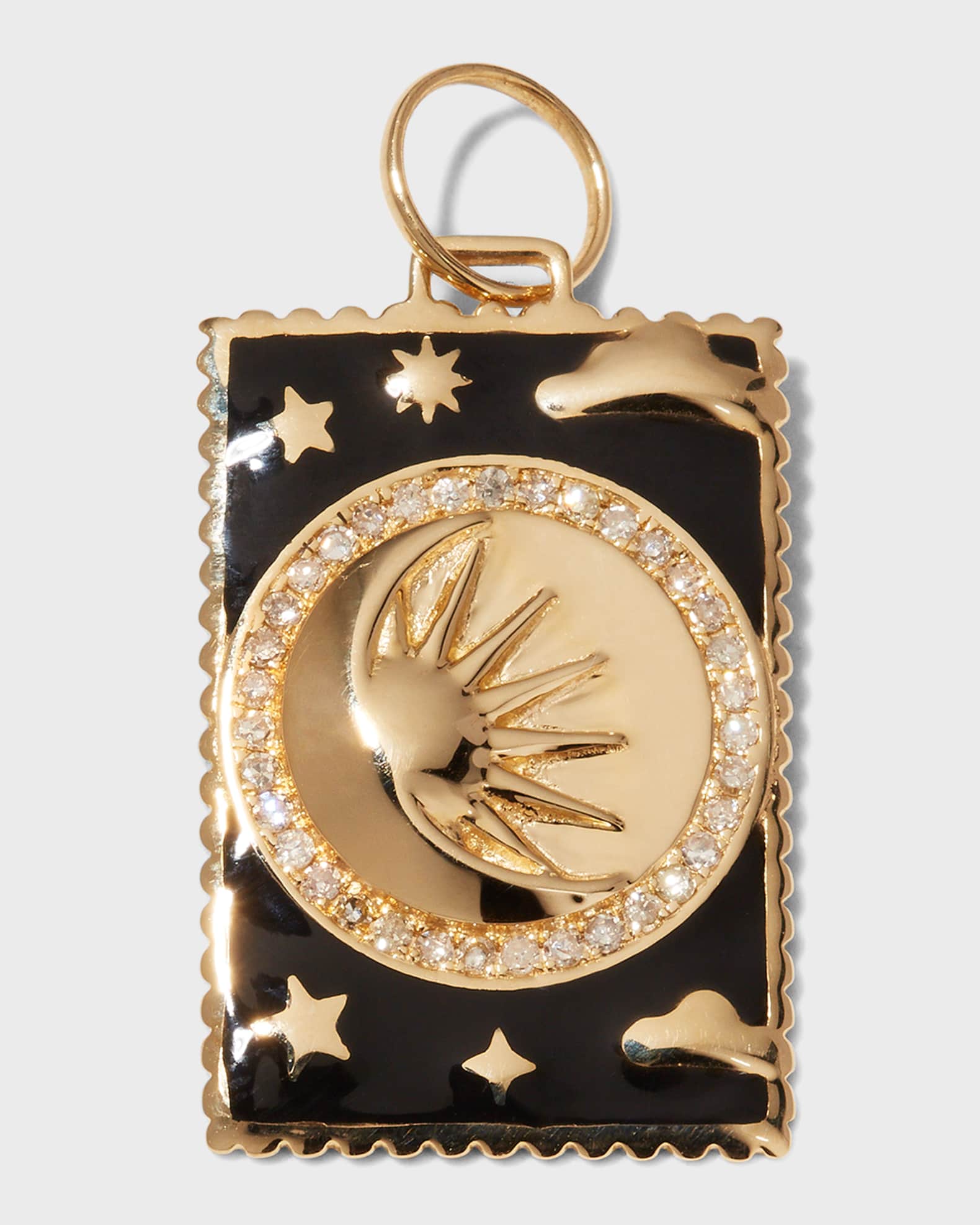 14K Gold Diamond Enamel Tarot Night-Sun Pendant 0