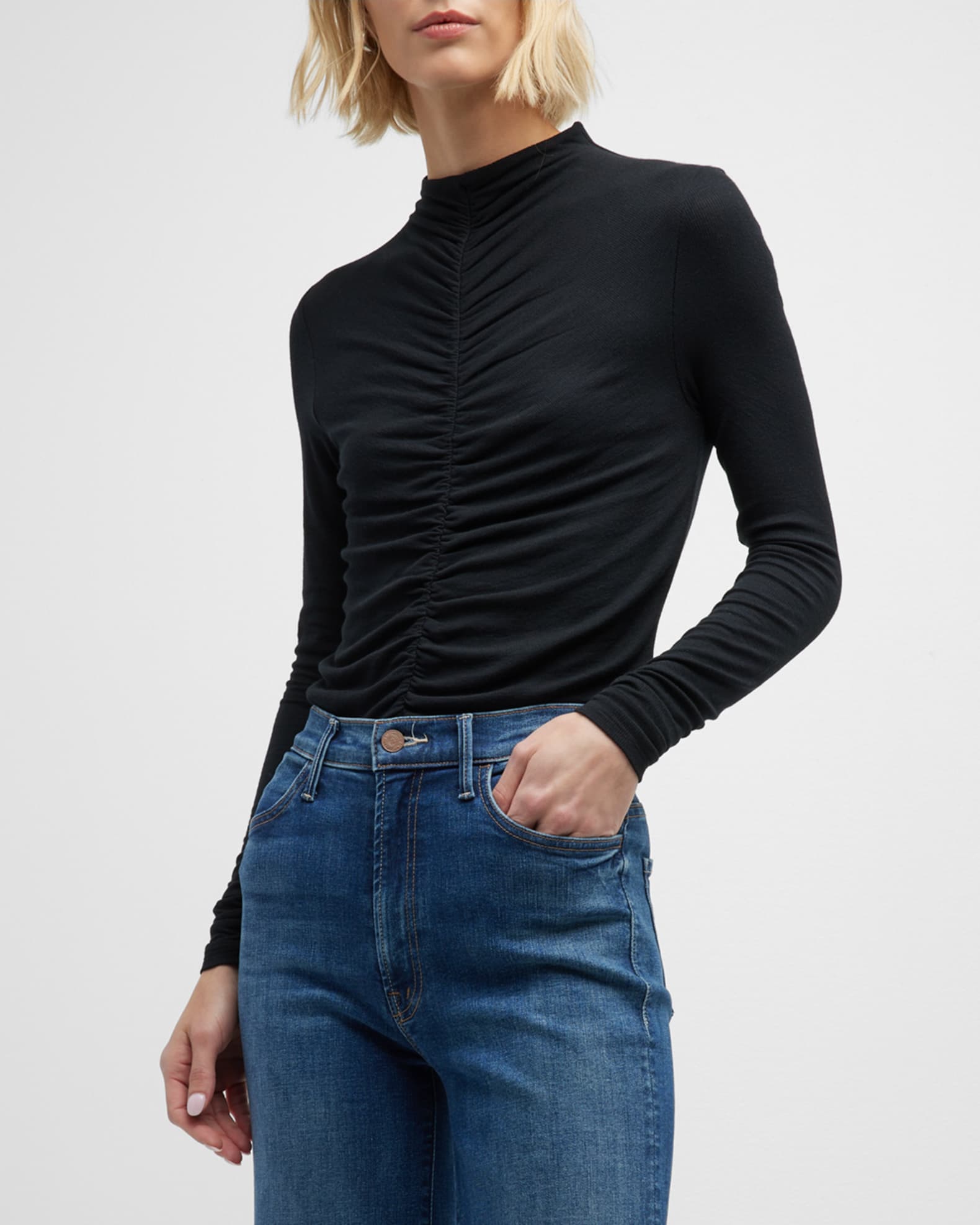 Veronica Beard Theresa Ruched Knit Turtleneck