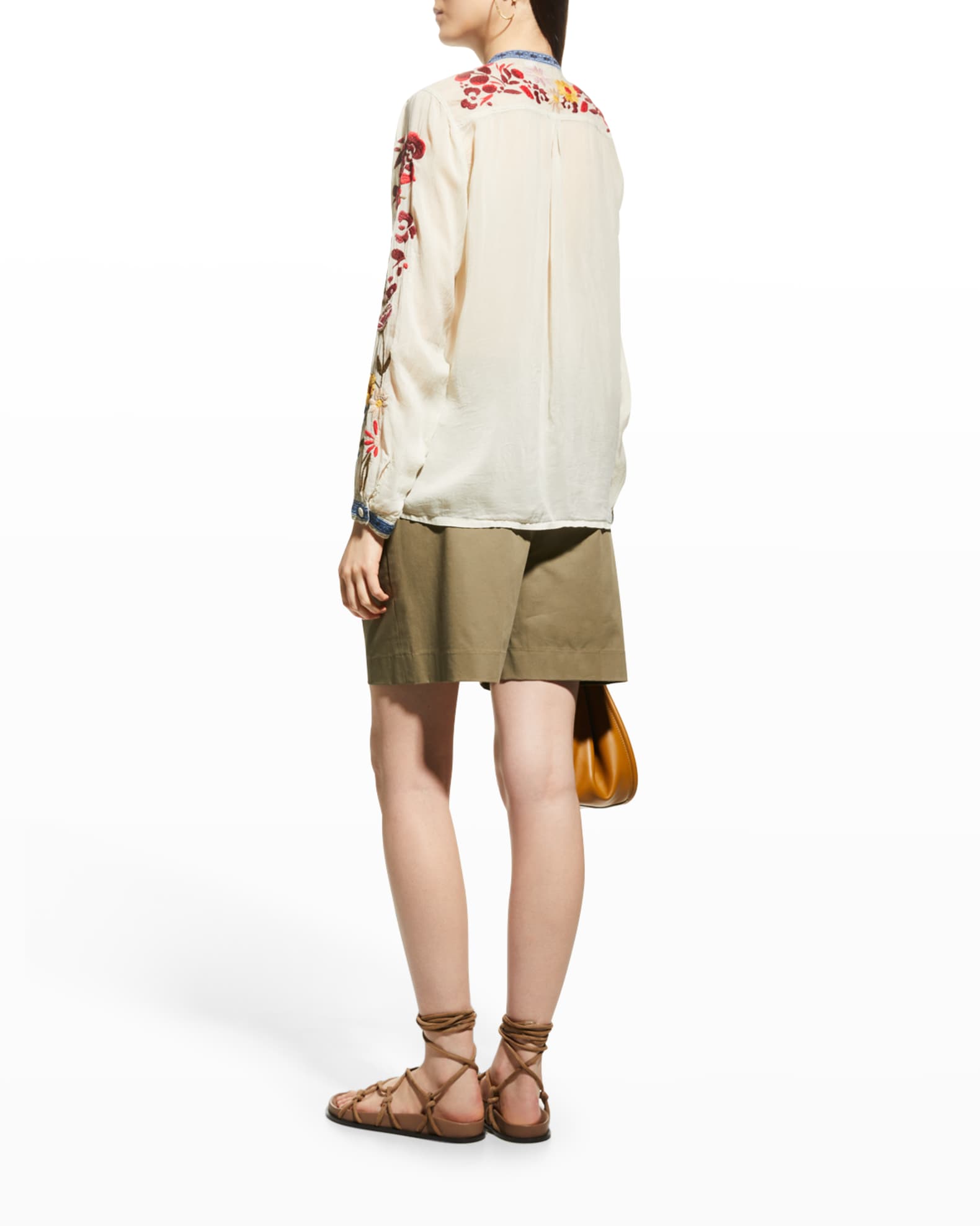 Johnny Was Edie Floral-Embroidered Button-Down Blouse | Neiman Marcus