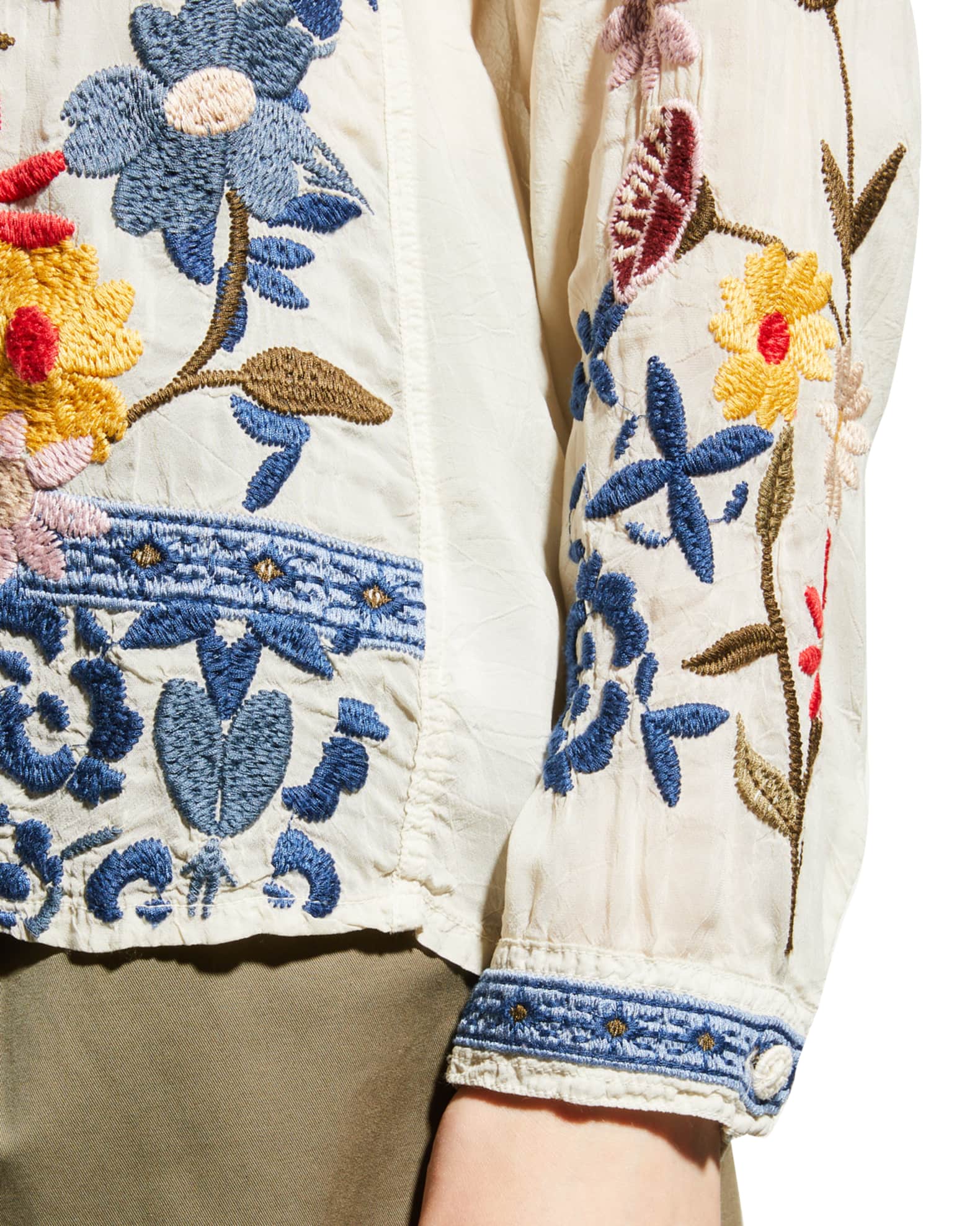 Johnny Was Edie Floral-Embroidered Button-Down Blouse | Neiman Marcus