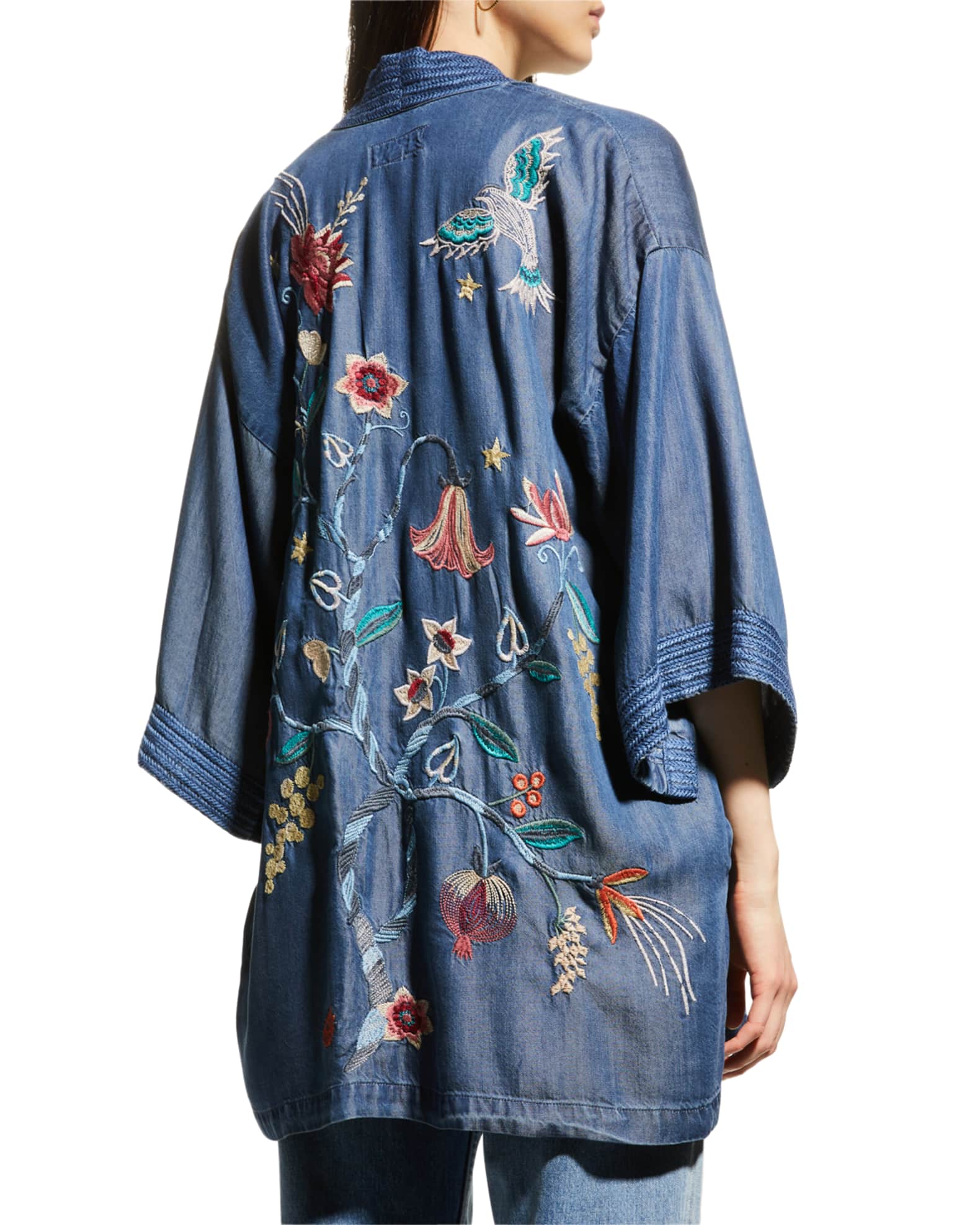 Johnny Was Viola Embroidered Open-Front Kimono | Neiman Marcus