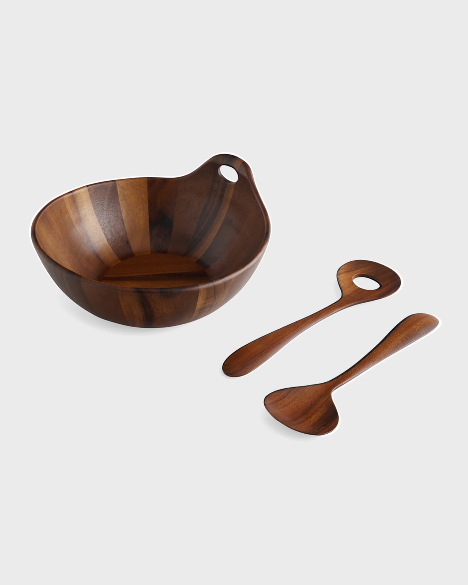 Nambe Portables Wood Salad Bowl with Servers Neiman Marcus