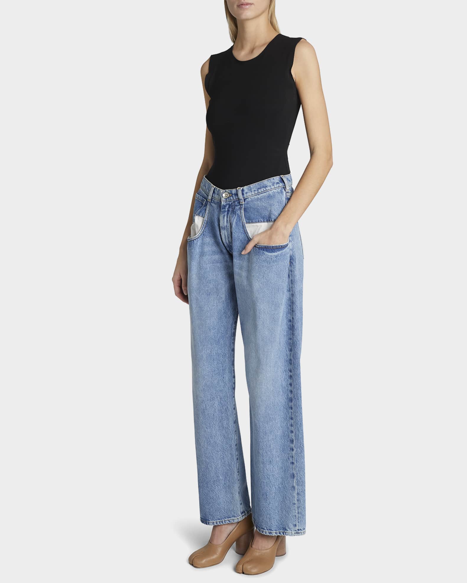 Maison Margiela 5-Pocket Wide-Leg Denim Pants | Neiman Marcus