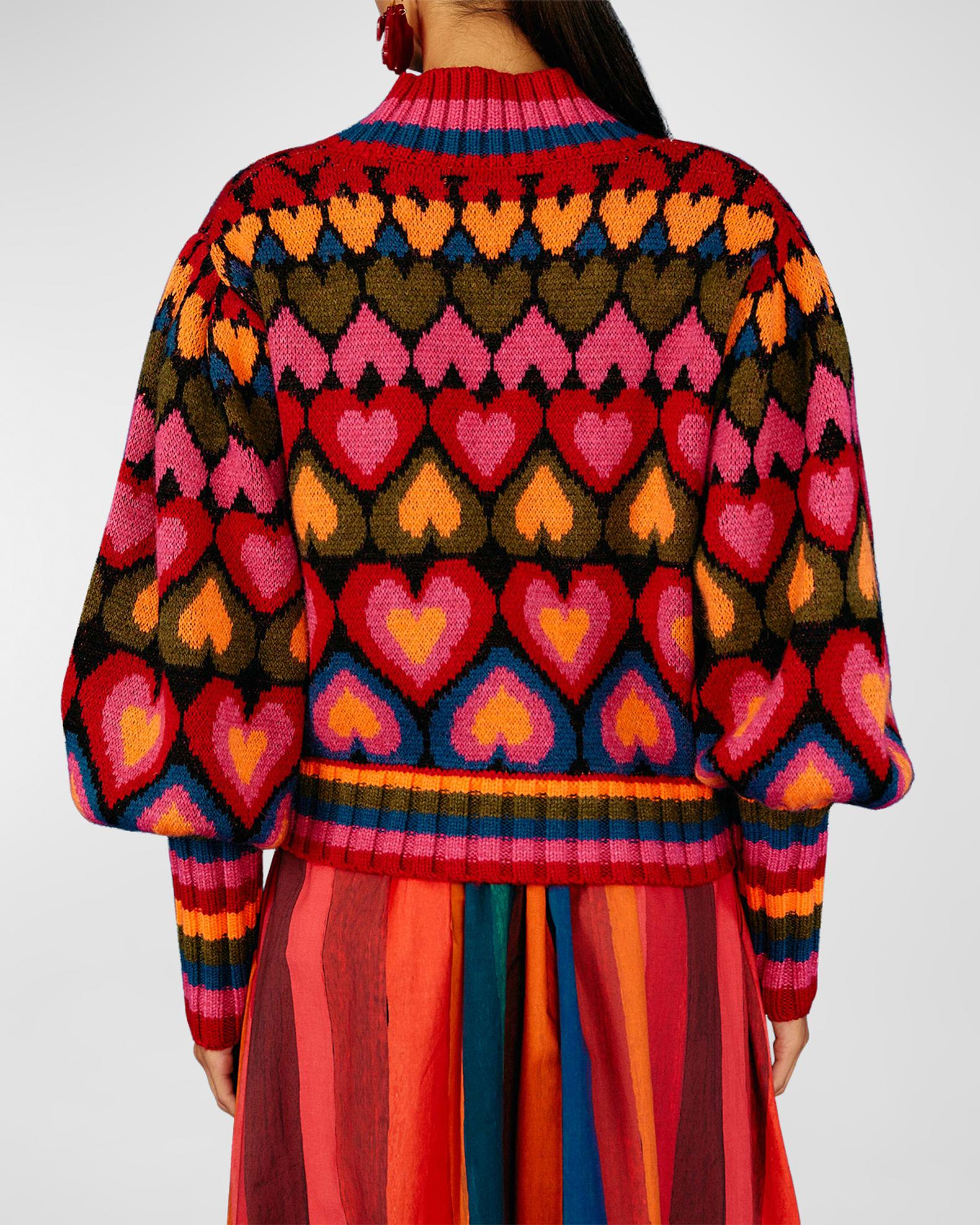 Farm Rio Full of Hearts Jacquard Sweater | Neiman Marcus