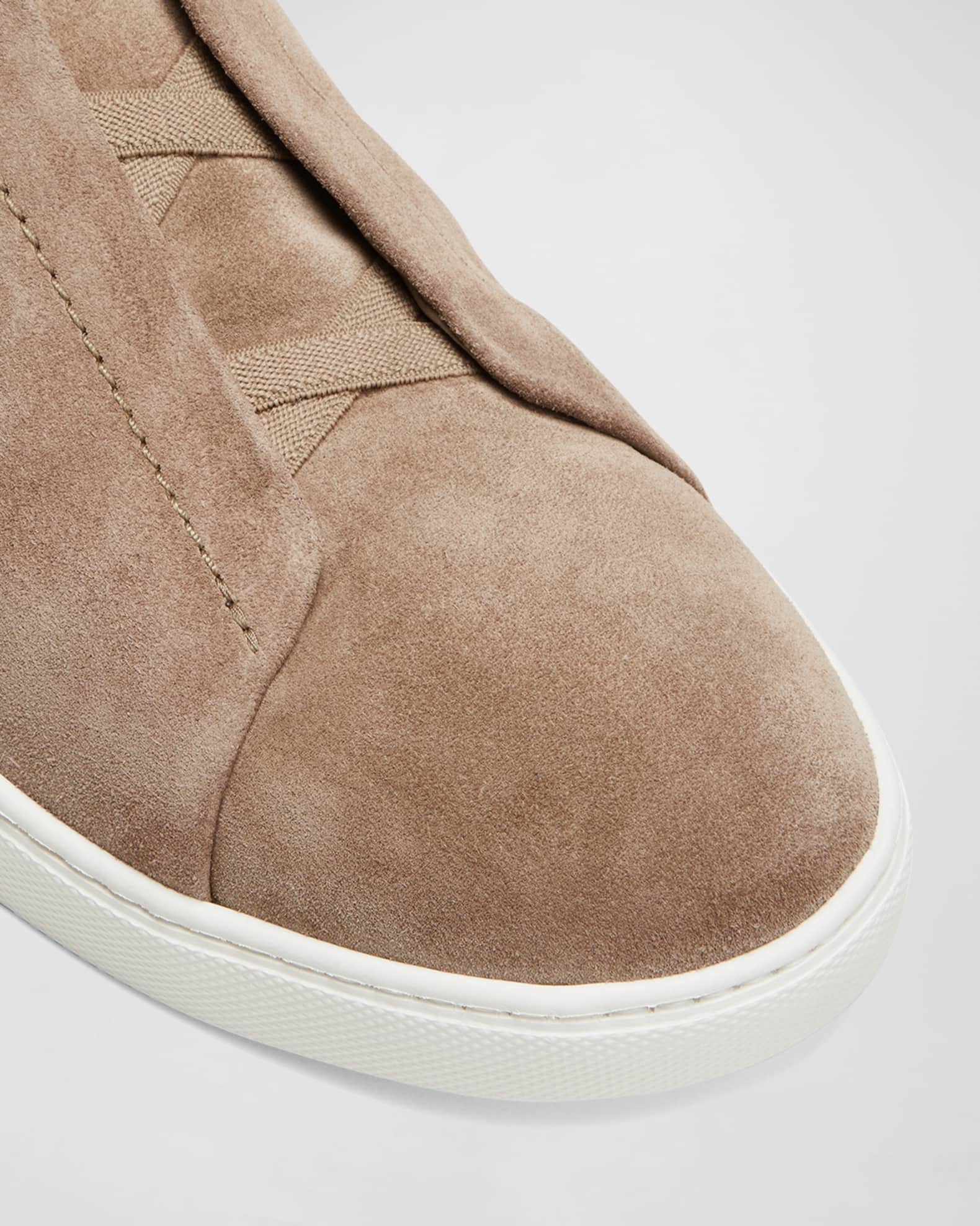 ZEGNA Men's Triple Stitch Suede Low Top Slip-On Sneakers