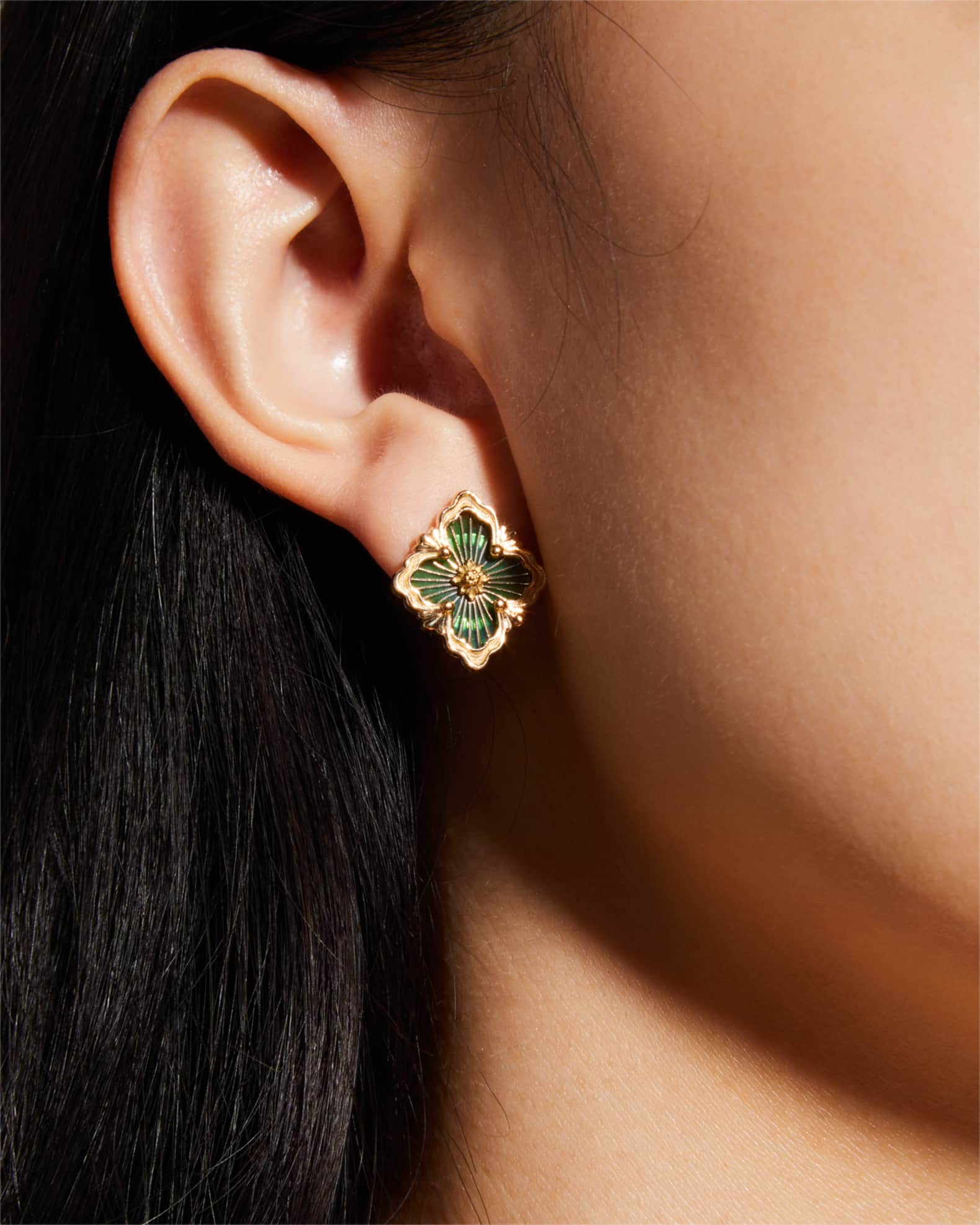 Opera Tulle 18K Green Enamel Earrings 1