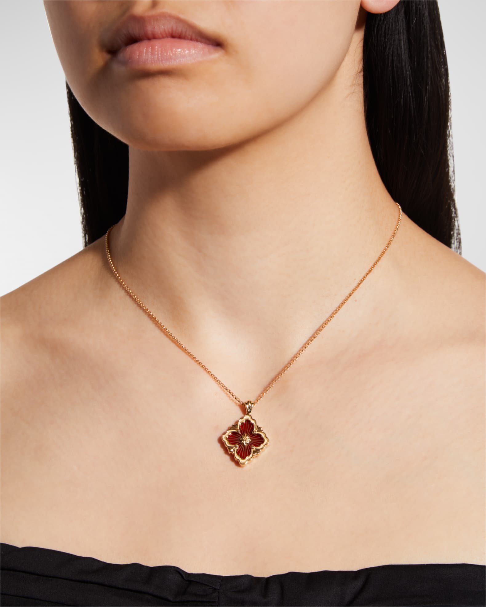 Opera Tulle Pendant Necklace with Big Motif Red and 18K Yellow Gold 1