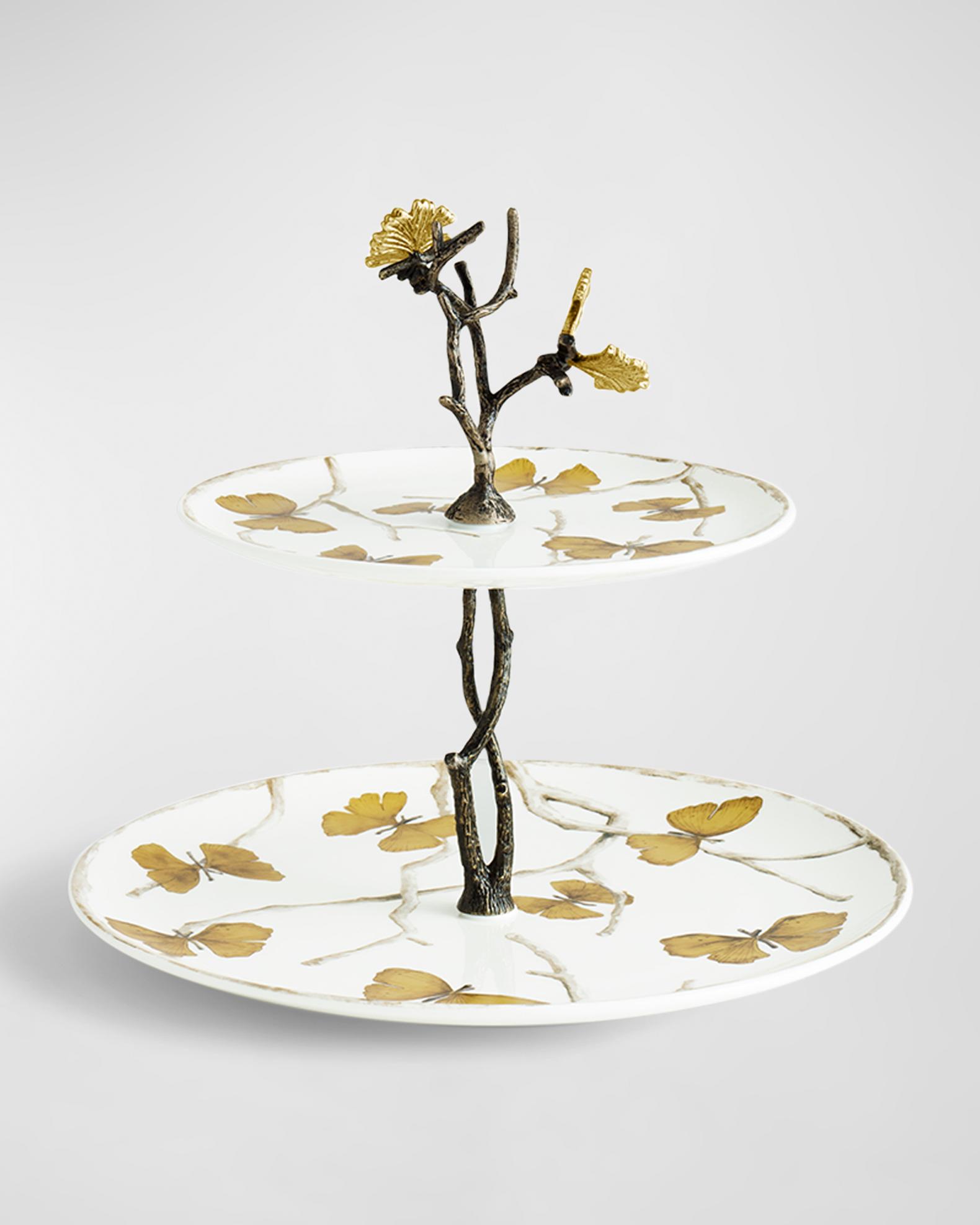 Michael Aram Butterfly Ginkgo 2-Tier Porcelain Etagere | Neiman Marcus
