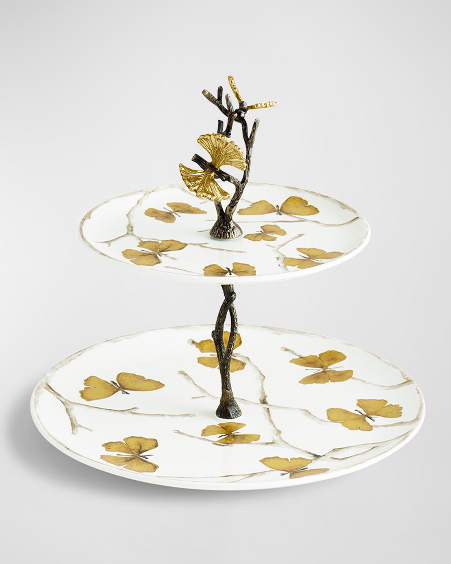Michael Aram Butterfly Ginkgo 2-Tier Porcelain Etagere | Neiman Marcus