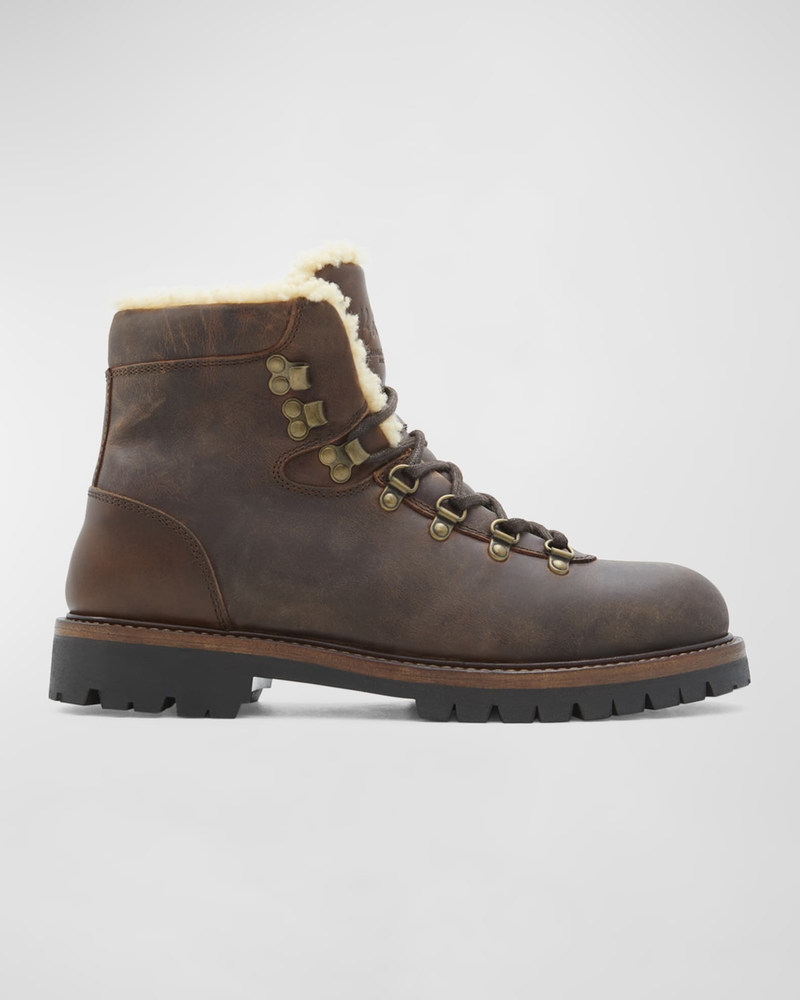 Belstaff Men's Gorge Shearling-Lined Leather Hiking Boots | Neiman Marcus