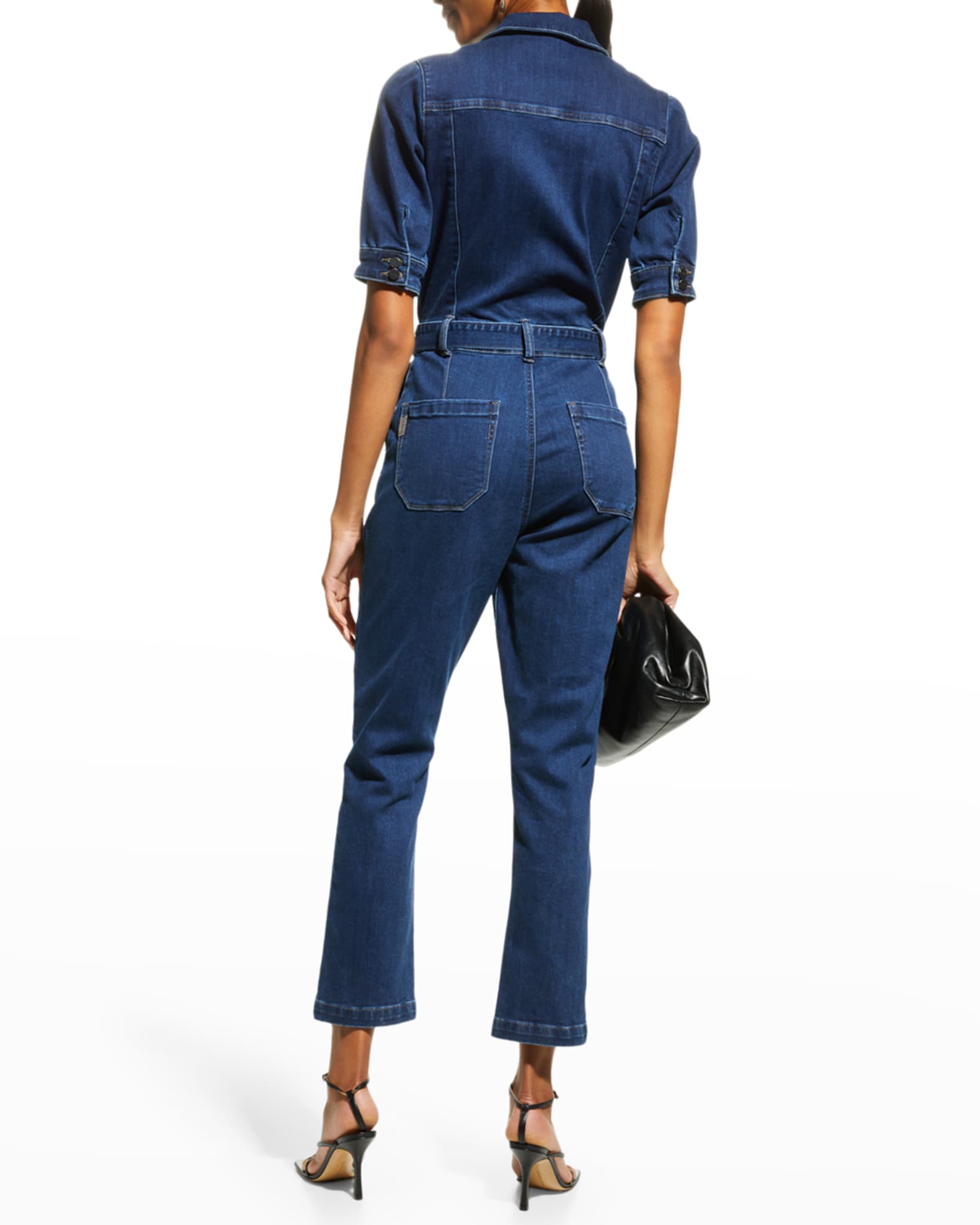 PAIGE Mayslie Button-Front Belted Denim Jumpsuit | Neiman Marcus