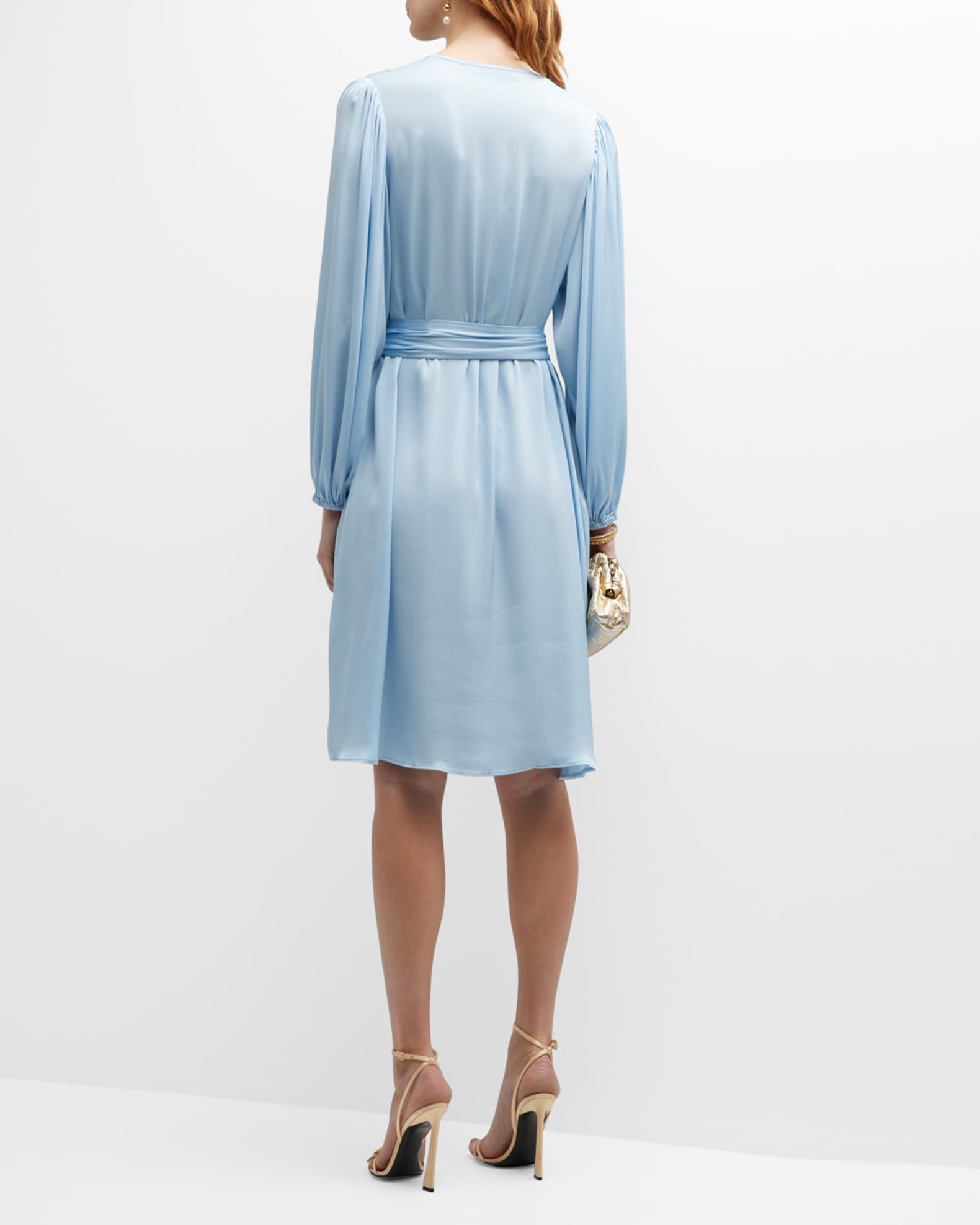 NOUVELLE SILK95FIVE Verbier Belted Blouson-Sleeve Silk Dress | Neiman ...