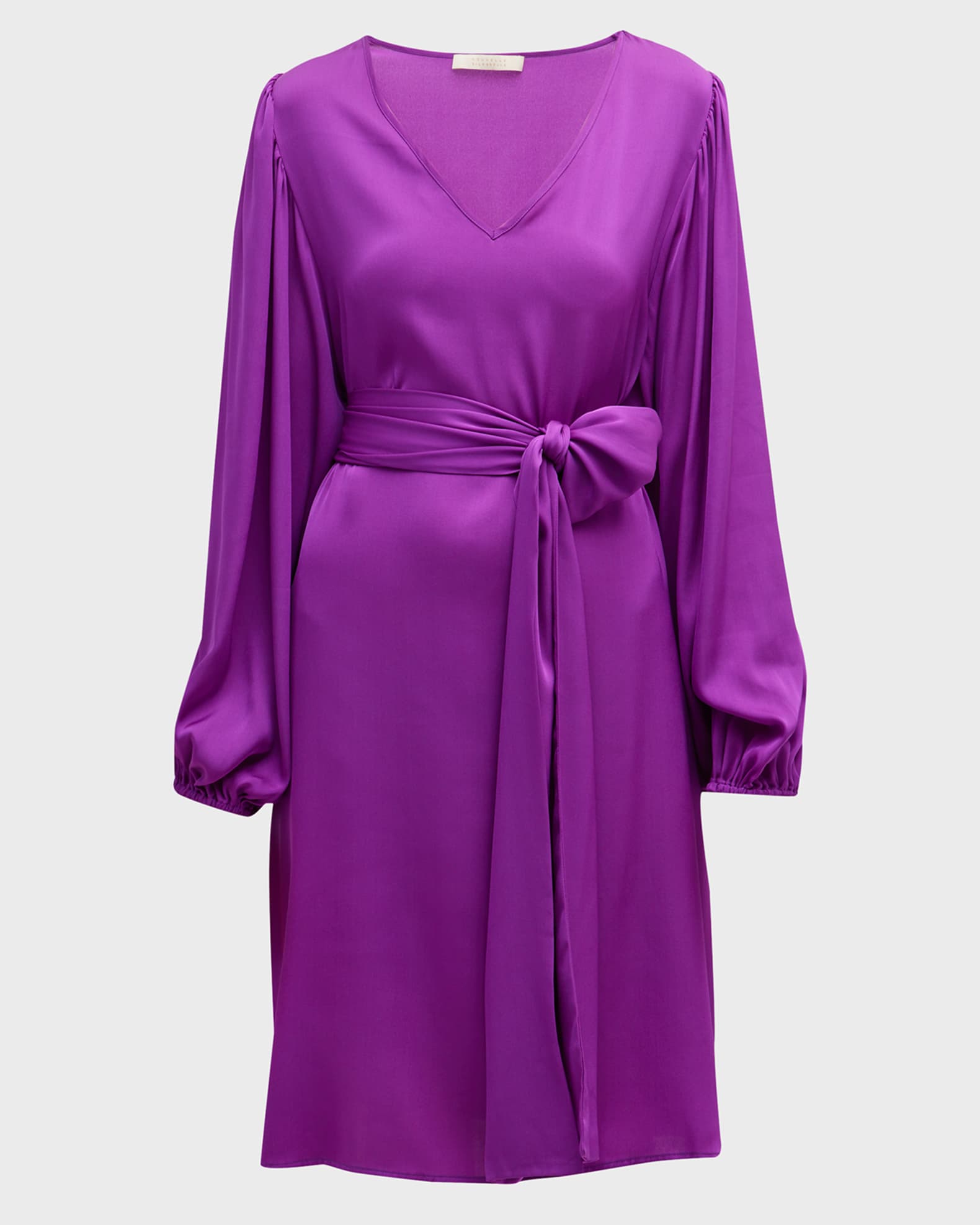 NOUVELLE SILK95FIVE Verbier Belted BlousonSleeve Silk Dress Neiman