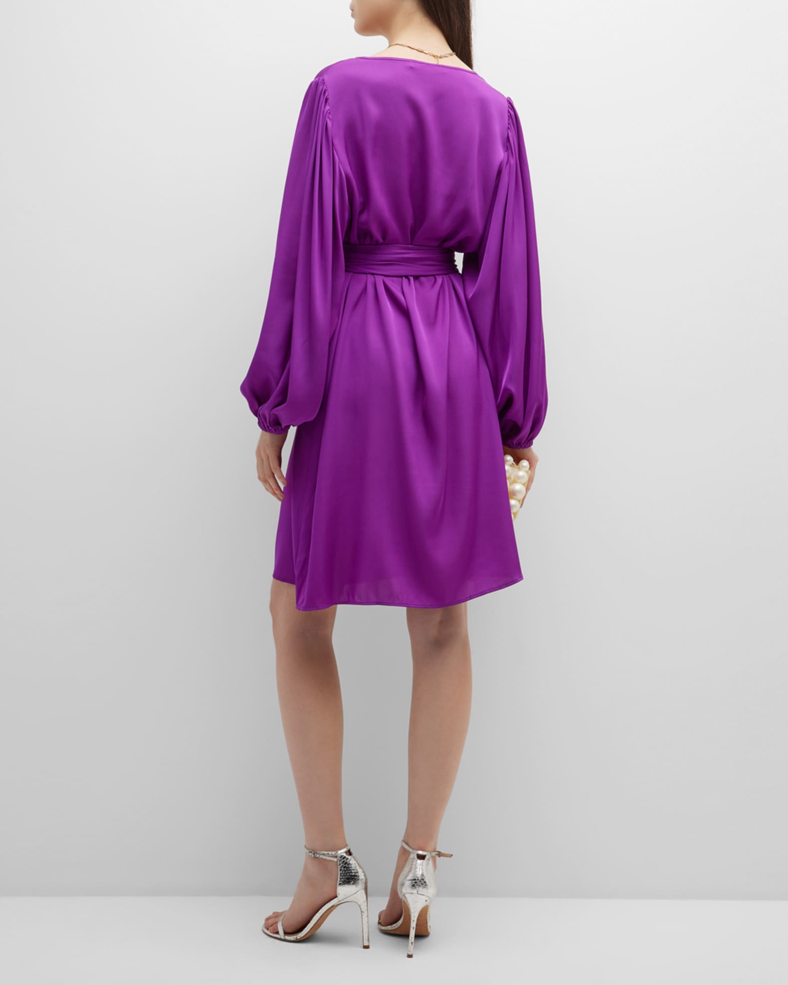 NOUVELLE SILK95FIVE Verbier Belted Blouson-Sleeve Silk Dress | Neiman ...