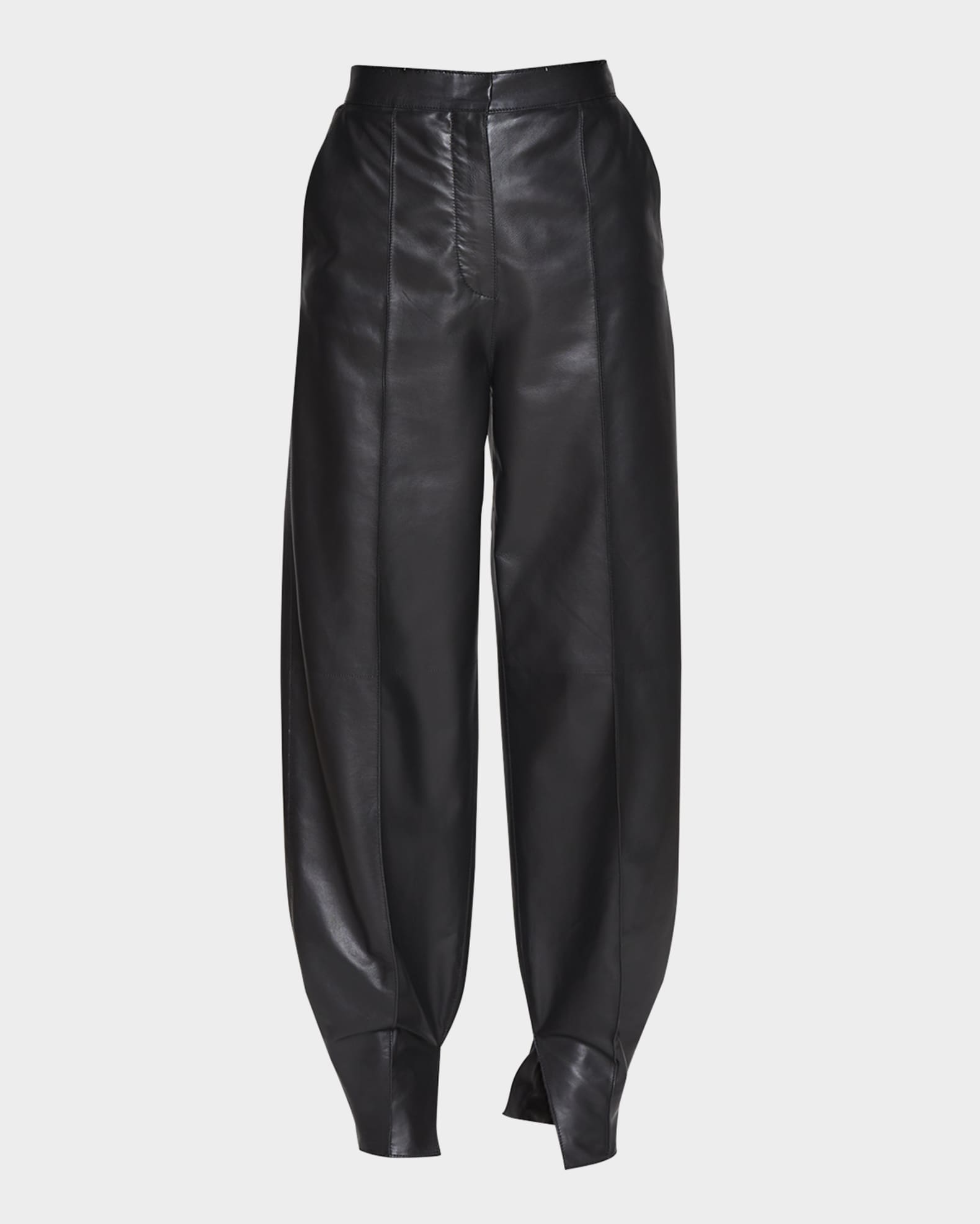 Women's black lambskin leather high-waist trousers