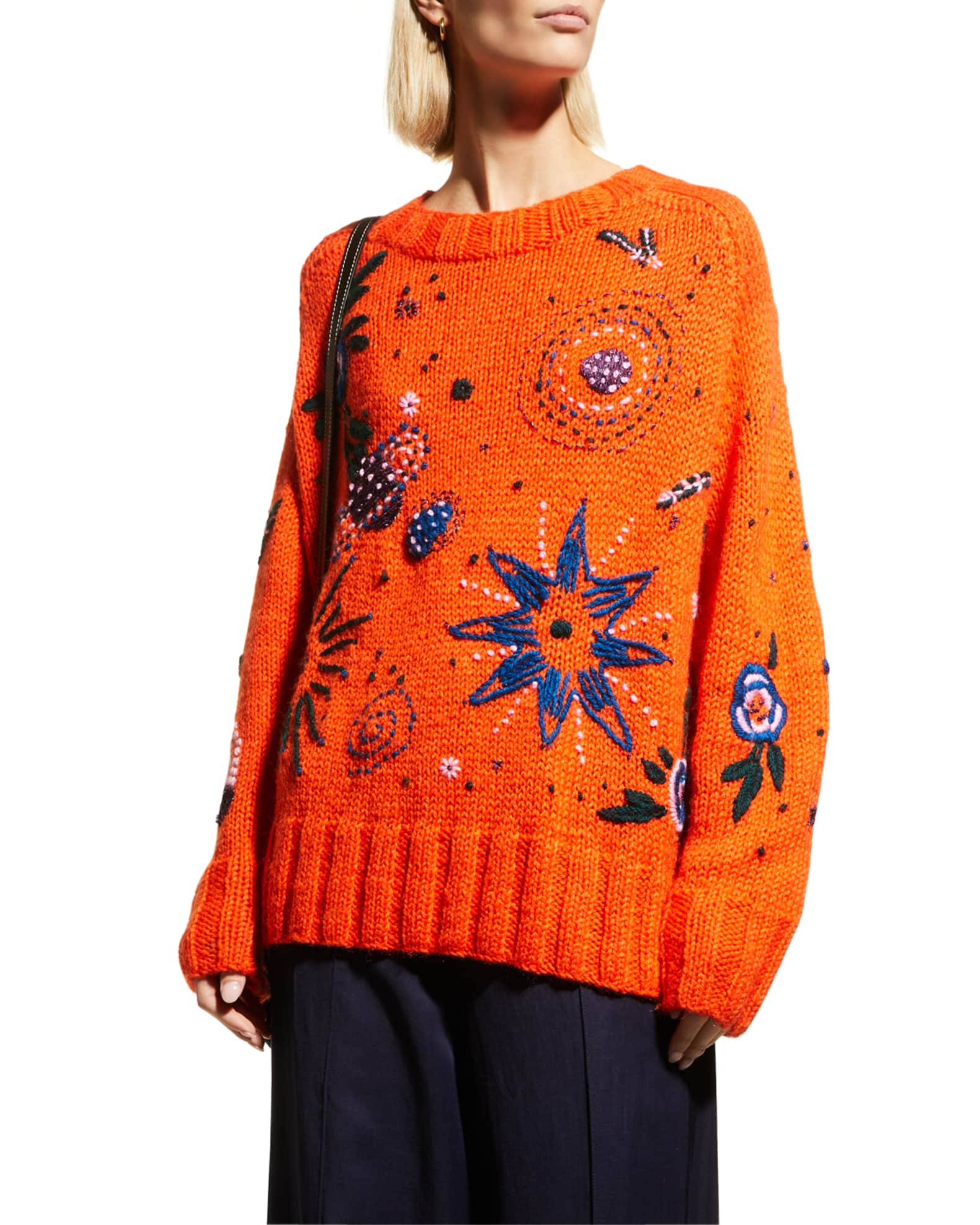 Happy Sheep Oversized Embroidered Hand-Knit Sweater | Neiman Marcus