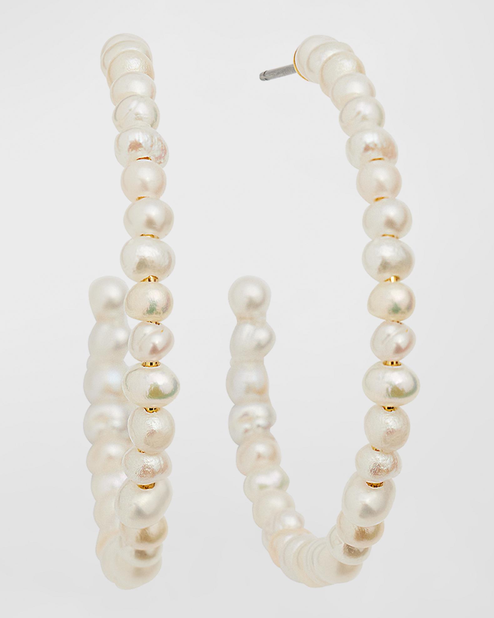 GEM-inside Natural Freshwater Pearl Teardrop Hoop Earrings - Silver Plated, Snap Closure, Handmade