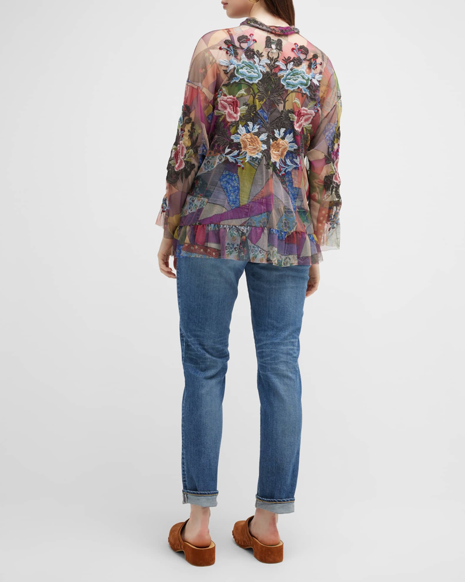 Johnny Was Zell Plus Size Embroidered Mesh Blouse Neiman Marcus