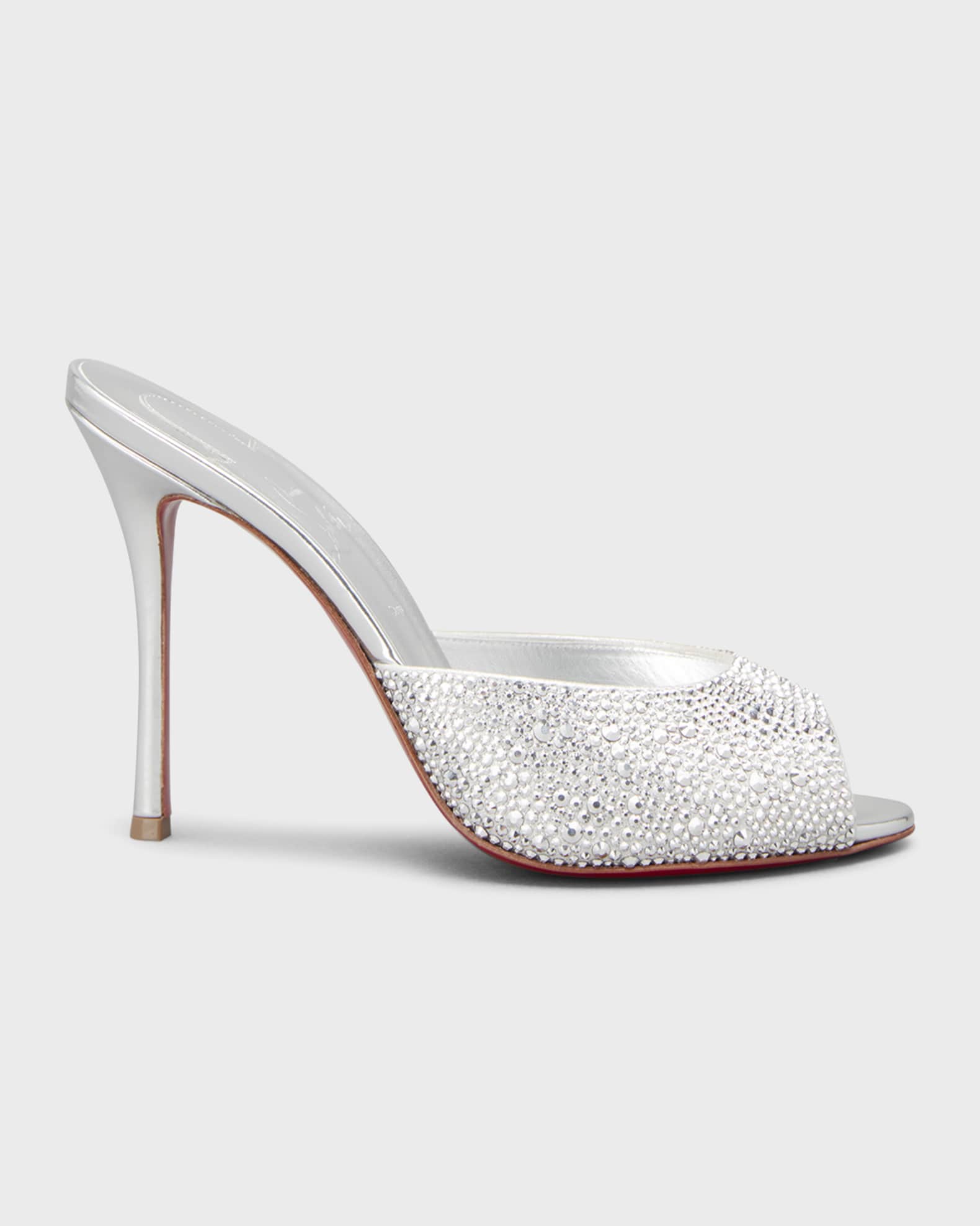 Christian Louboutin Me Dolly Strass Red Sole Slide Sandals in White