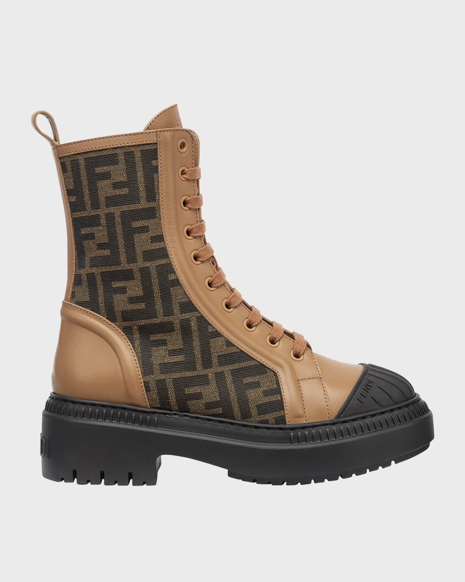 Fendi Men's Monogram Lace-Up Biker Boots