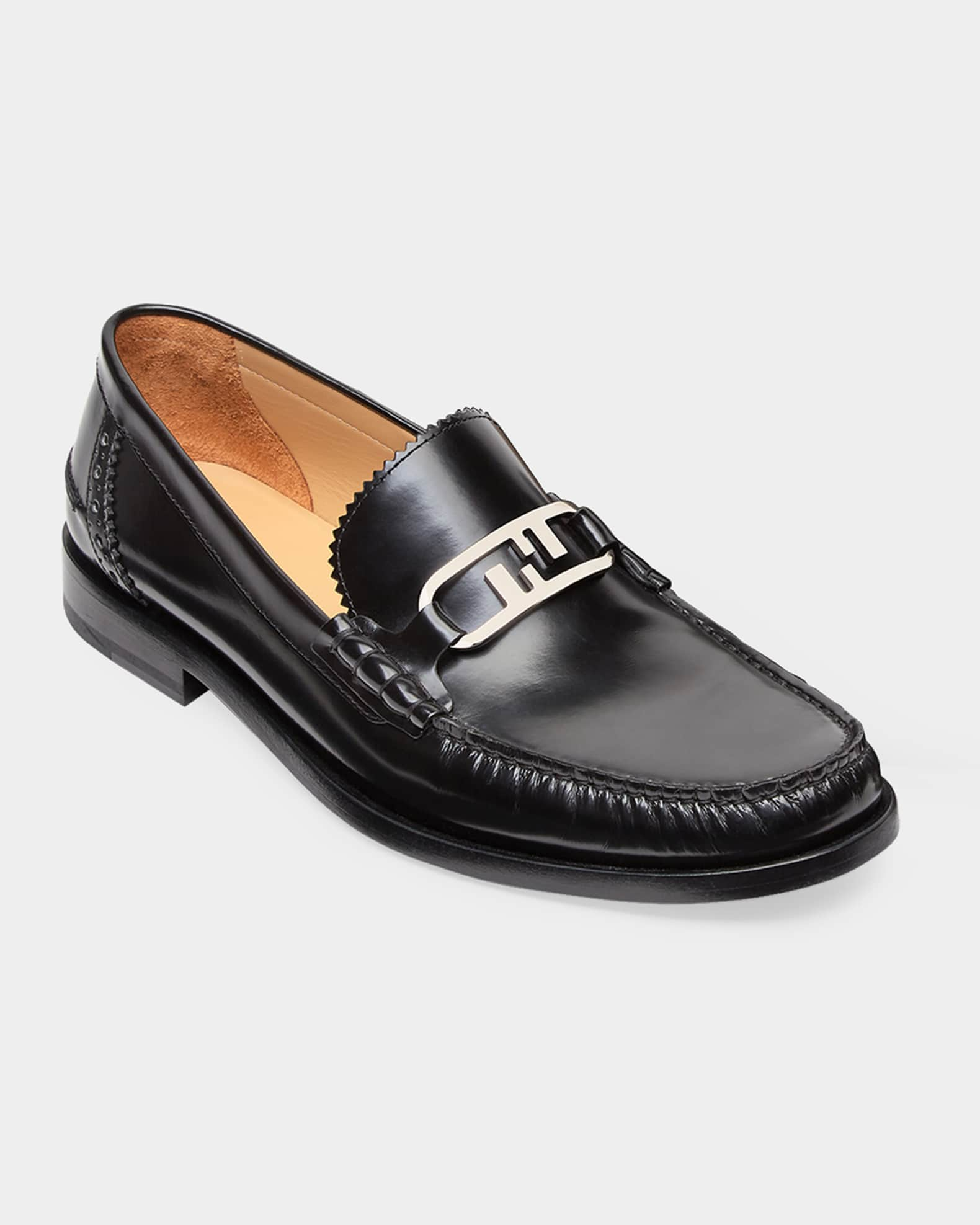 Fendi Men's Mocassino FF-Logo Bit Strap Leather Loafers | Neiman Marcus