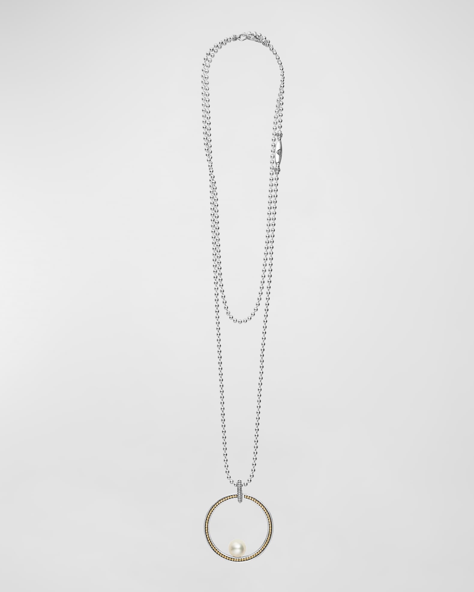 LAGOS Luna Pearl 35mm Caviar Circle Pendant Necklace
