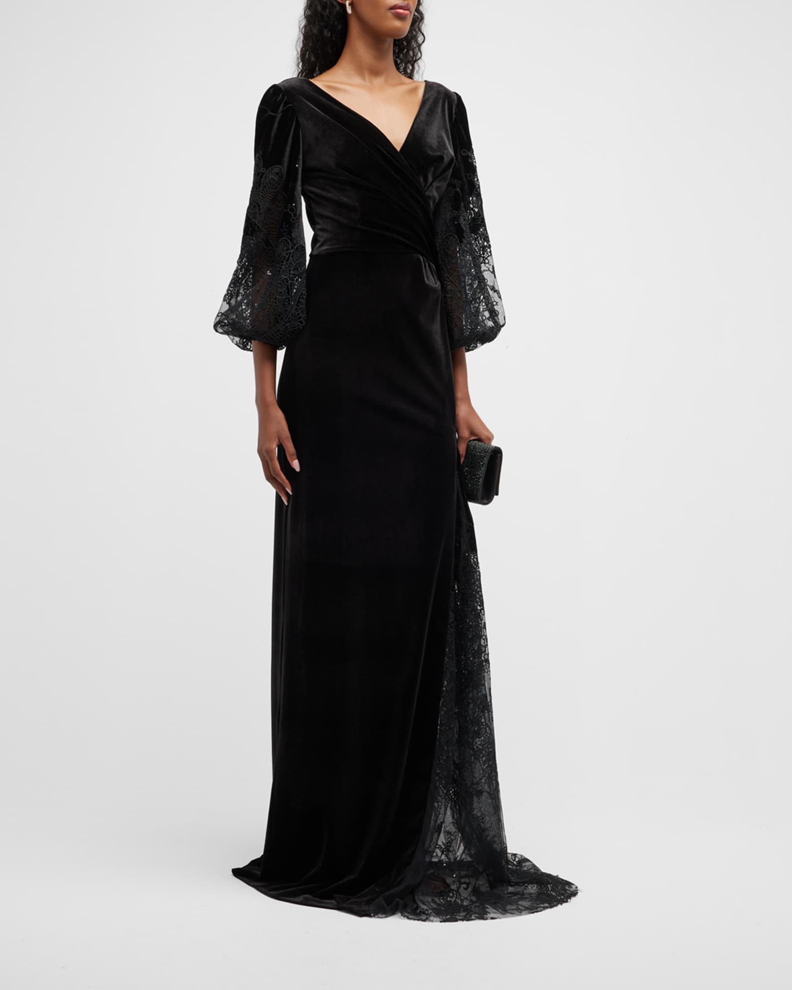 Rickie Freeman for Teri Jon Velvet Lace-Embroidered Column Gown ...
