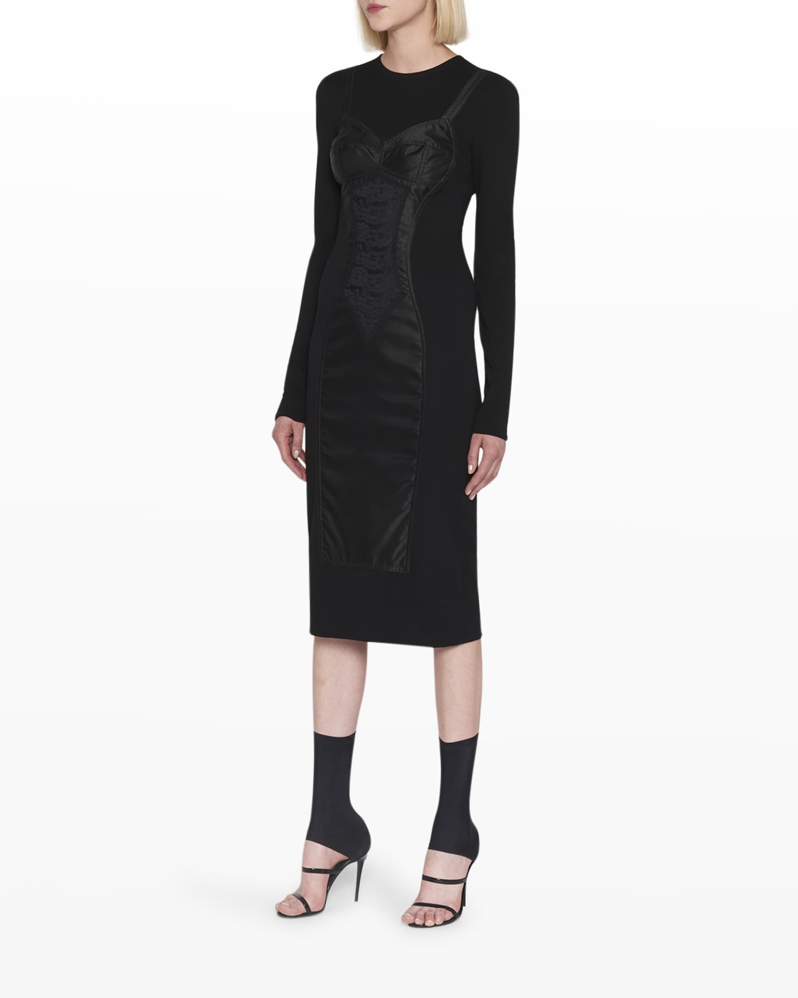 Dolce & Gabbana Black Mesh Trim Bodycon Long Sheath Dress main image 1