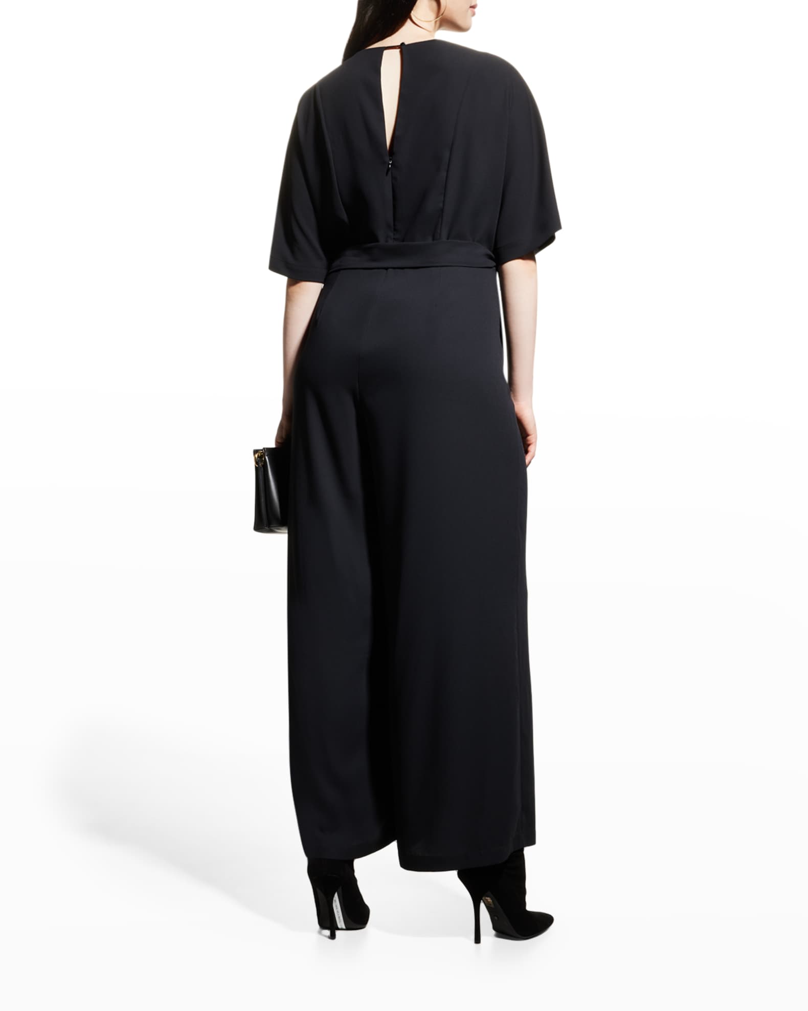 Whitney Plus Short Sleeve VNeck Jumpsuit with Belt Neiman Marcus