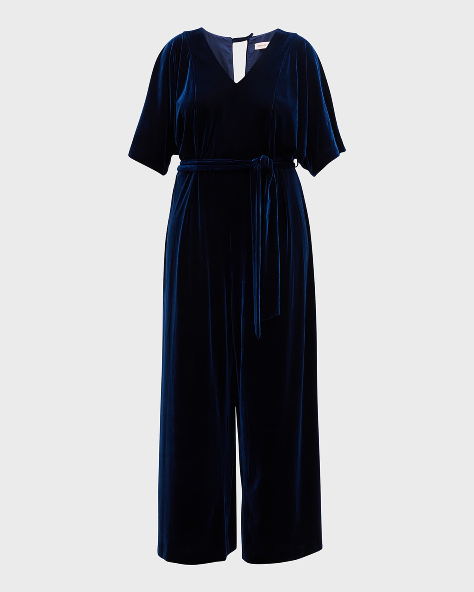 Whitney Morgan Plus Short Sleeve V-Neck Jumpsuit with Belt | Neiman Marcus