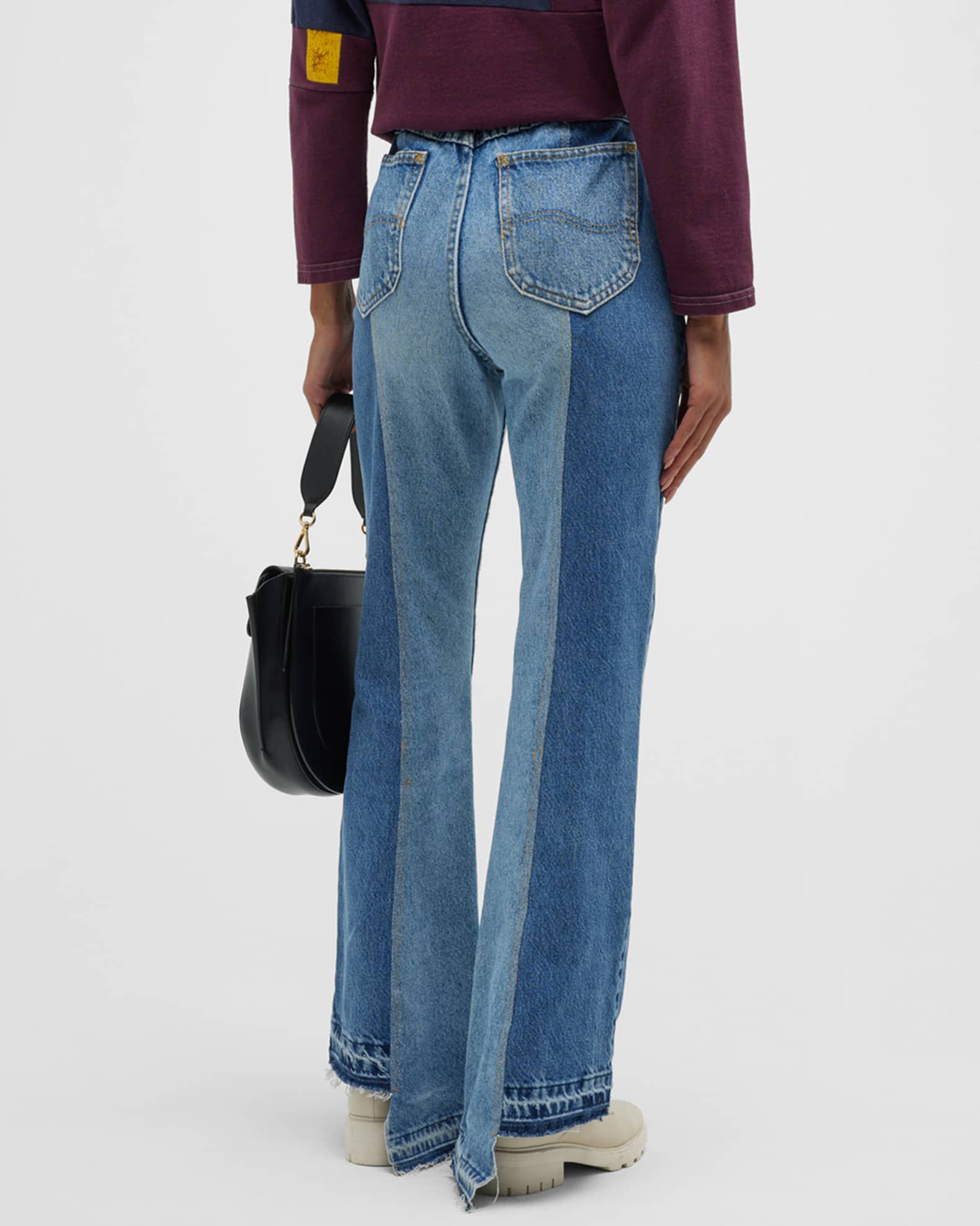 Rentrayage Two-Toned Straight Layered-Hem Jeans | Neiman Marcus