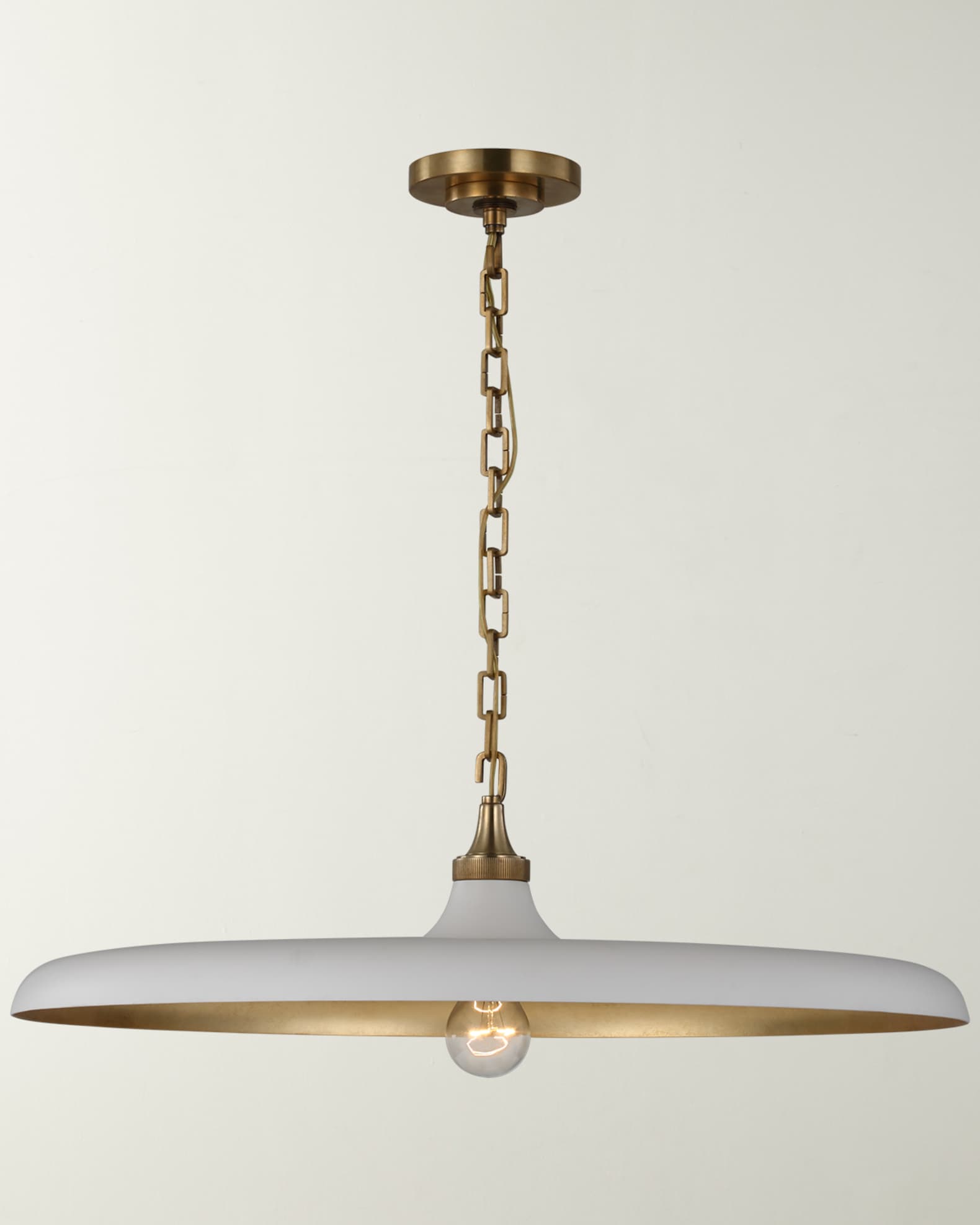 Visual Comfort Piatto Large Pendant Hand Rubbed Antique Brass Plaster White