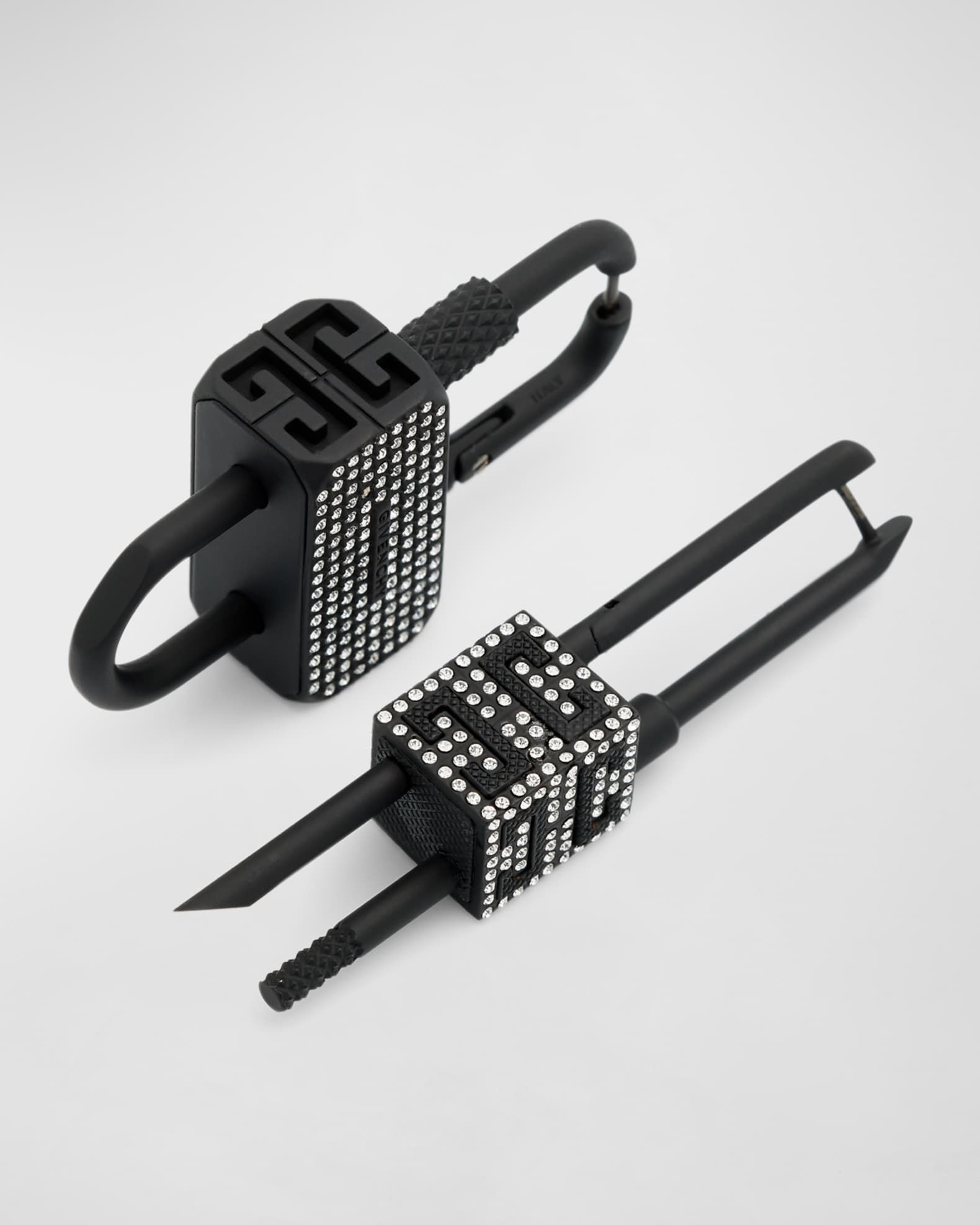 Givenchy Men's Crystal Pave Asymmetrical Padlock Earrings
