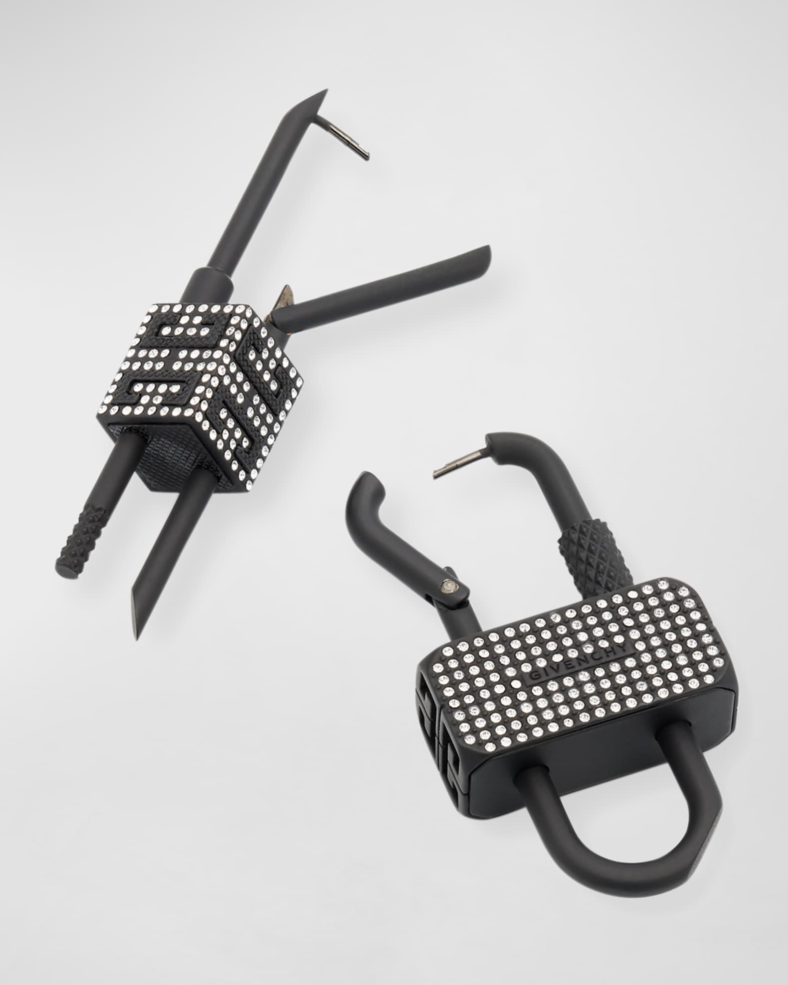 Givenchy Men's Crystal Pave Asymmetrical Padlock Earrings