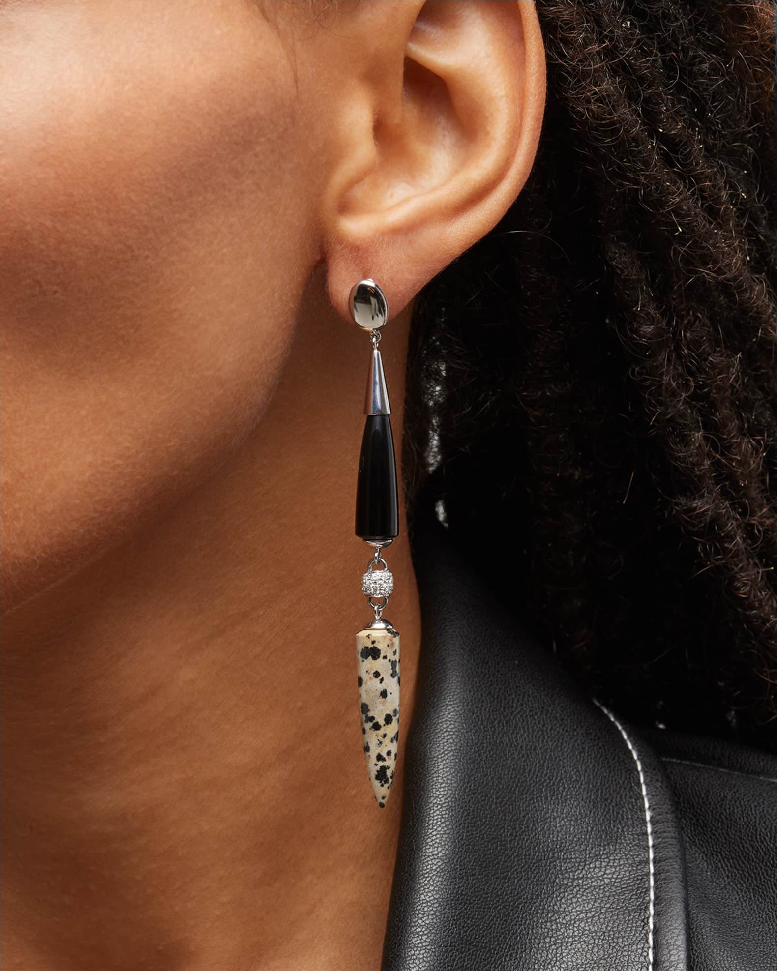 18K White Gold Look at Me Earrings with Onyx, Jasper and Diamonds 1