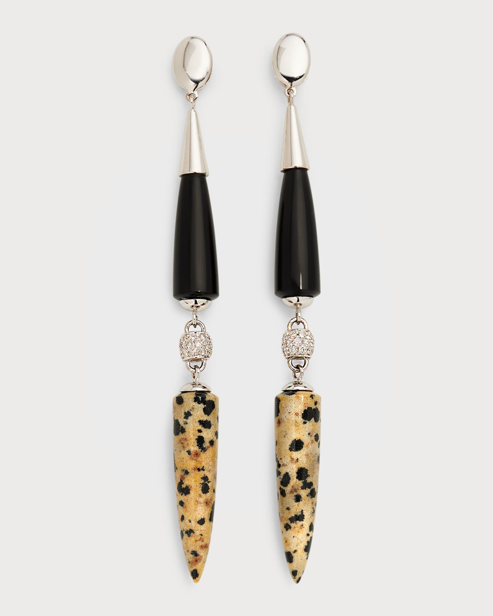 18K White Gold Look at Me Earrings with Onyx, Jasper and Diamonds 0