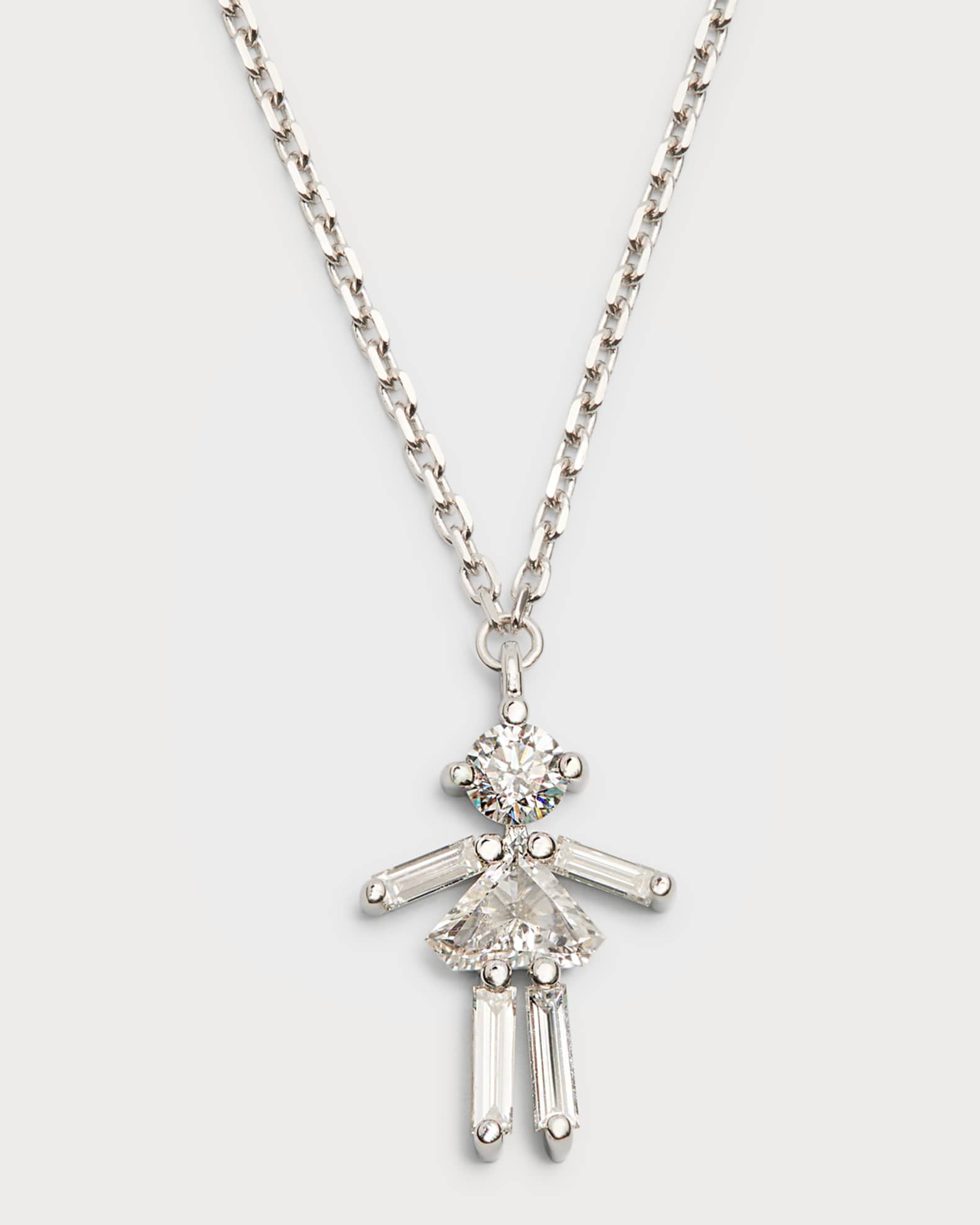 LITTLE ONES PARIS 18K White Gold and Diamonds Girl Necklace Neiman Marcus