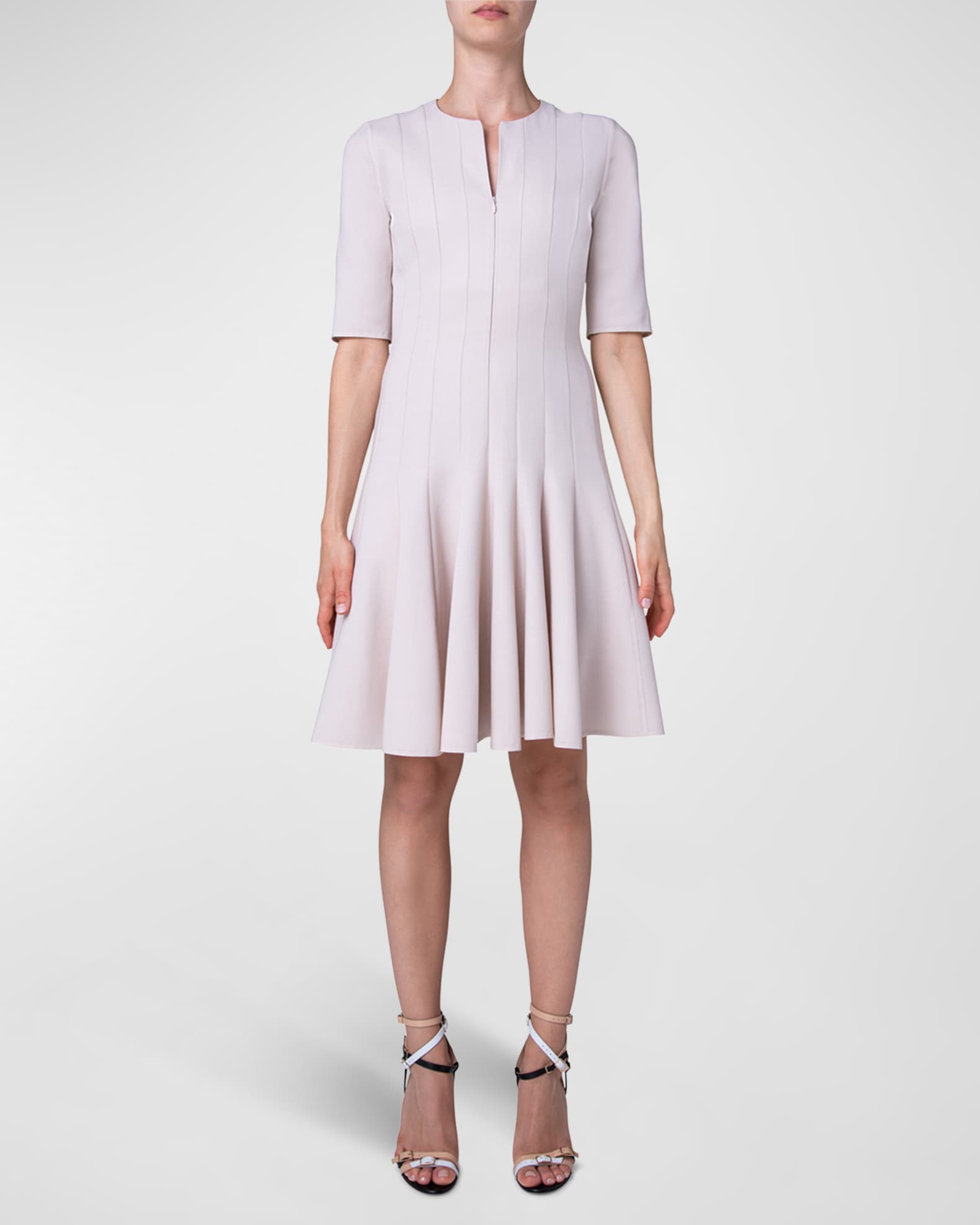 Akris Paneled ShortSleeve Fit&Flare Dress Neiman Marcus